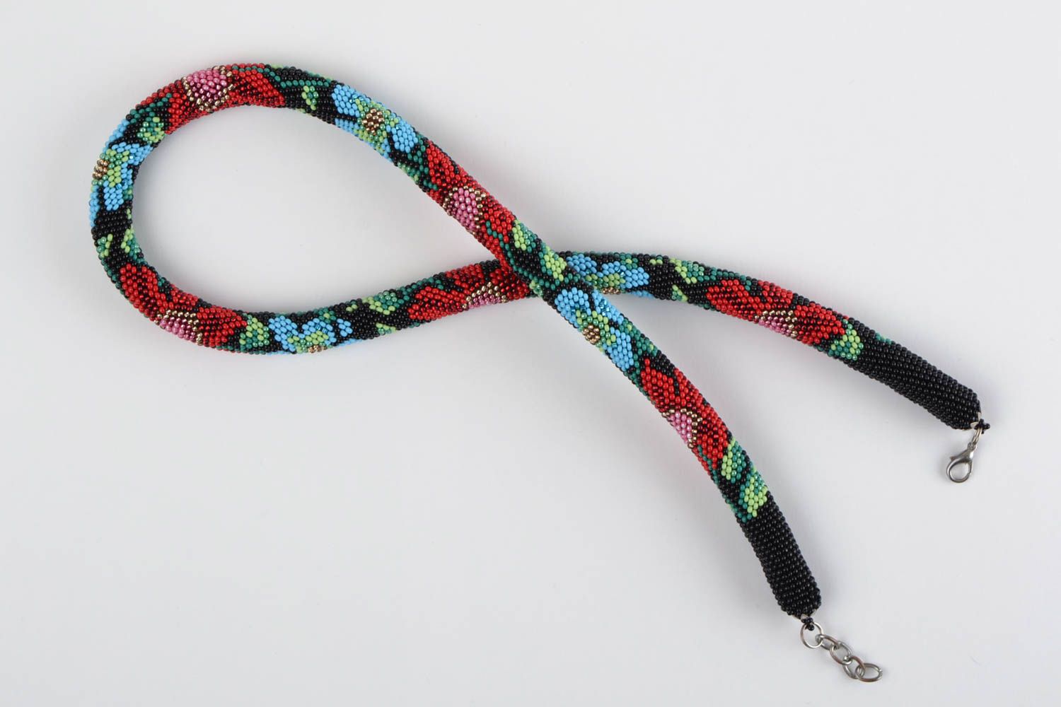Цветочное ожерелье из бисера чешского ручной работы нарядное красочное фото 3