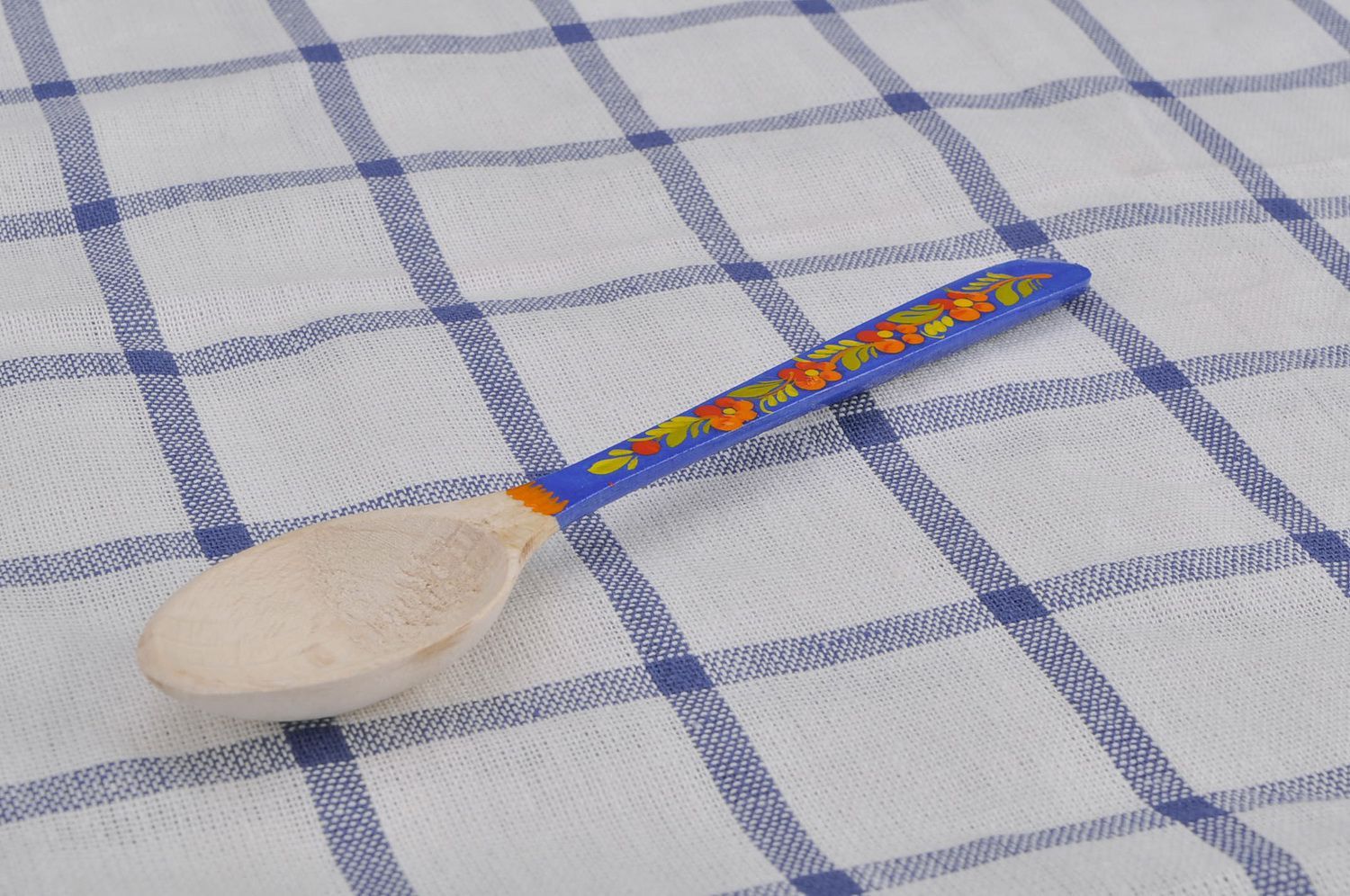 Wooden teaspoon with blue handle photo 5