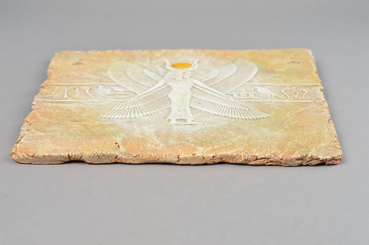 Панно с девой знаком зодиака из глины ручной работы авторское квадратное фото 3