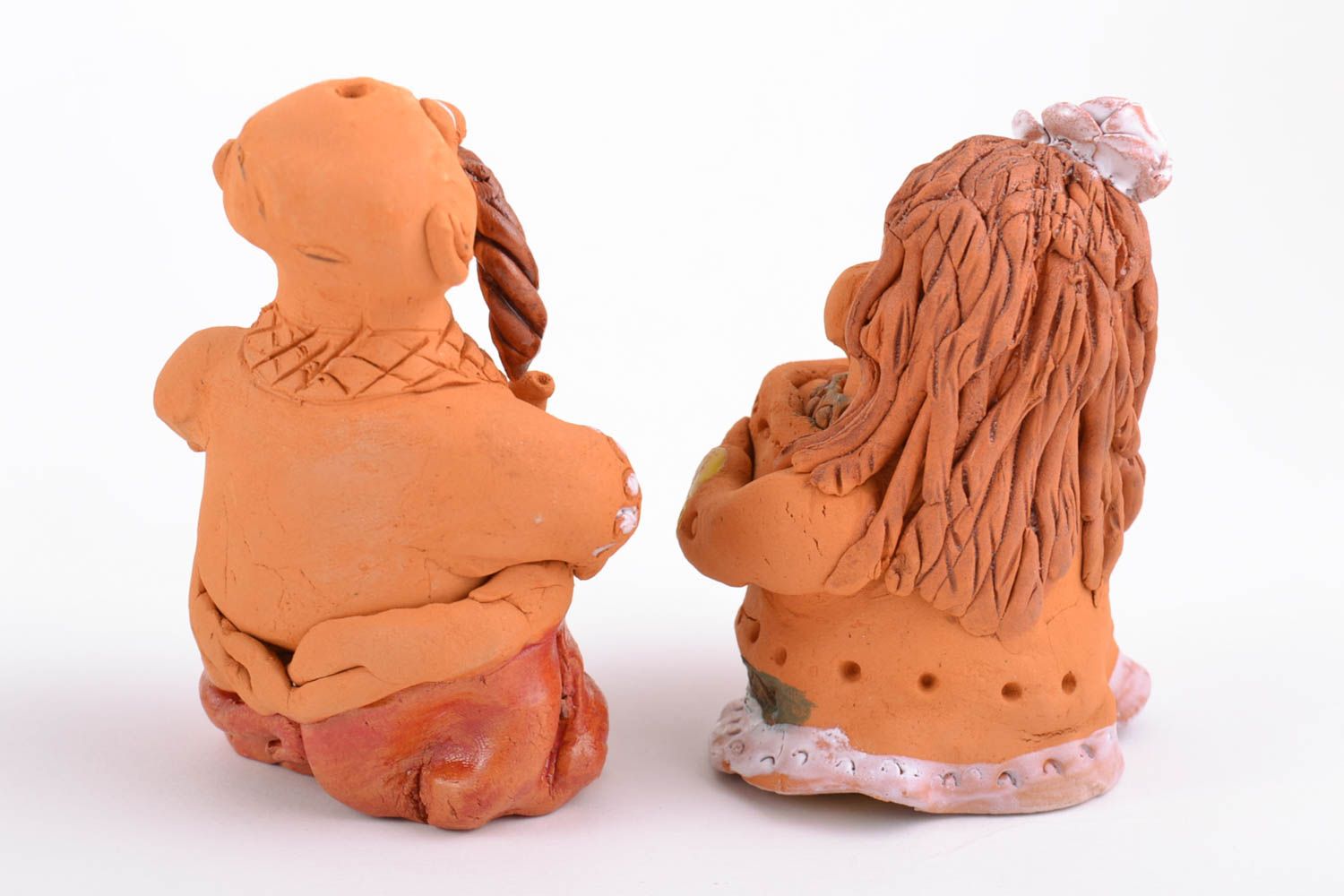 Handmade decorative figurines made of clay woman and man brown funny statuettes photo 5