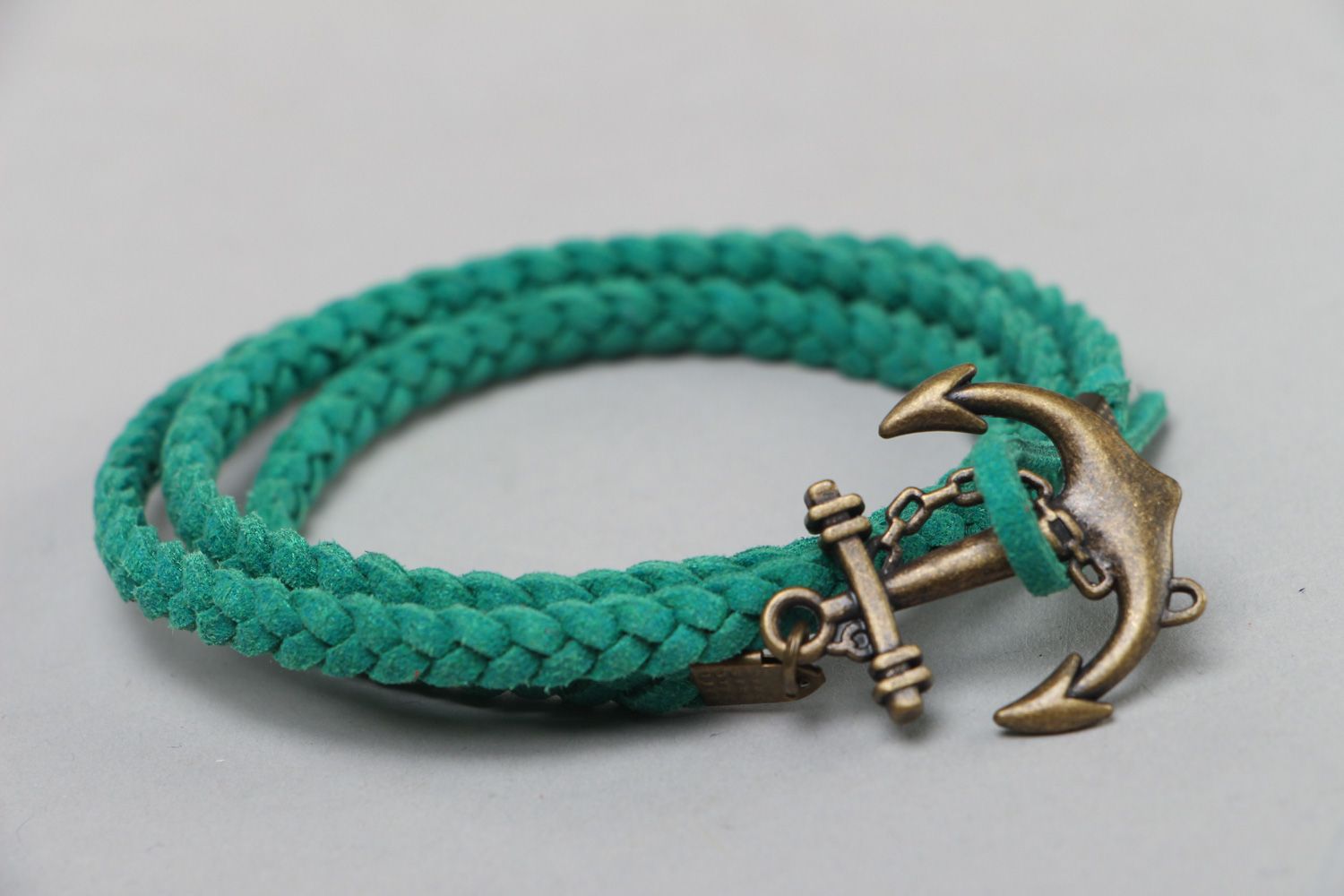 Handmade artificial suede cord bracelet with metal charm photo 1
