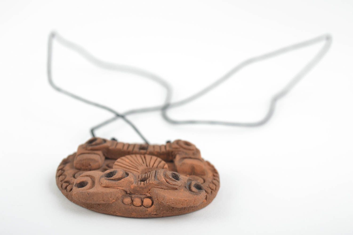 Unusual handmade designer clay neck pendant on cord marine and ethnic styles photo 4