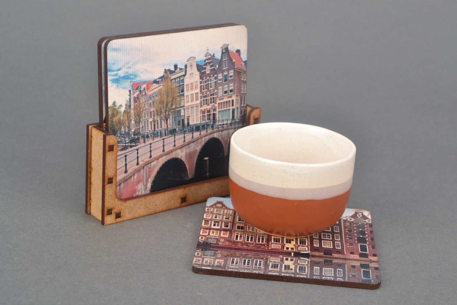 Ensemble de sous-verres en bois Amsterdam photo 1