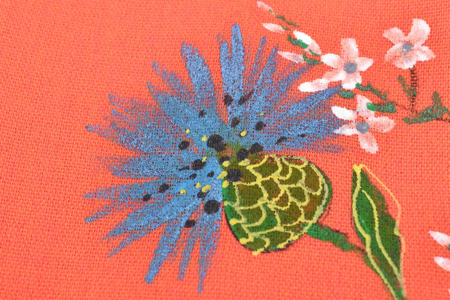 Foulard corail en cachemire avec fleurs peintes fait main long pour femme photo 3