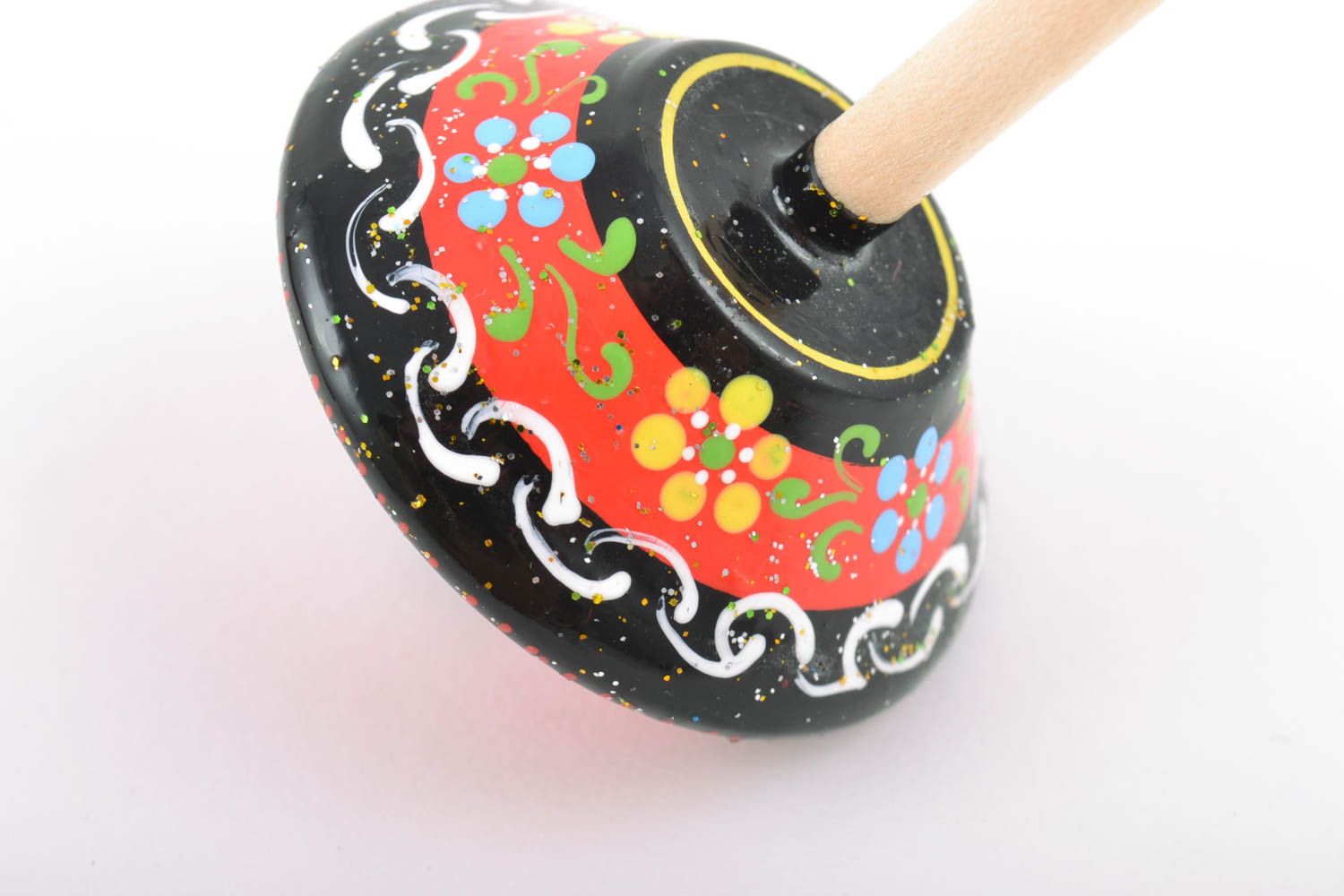 Beautiful small handmade wooden toy spinning top with painting photo 5