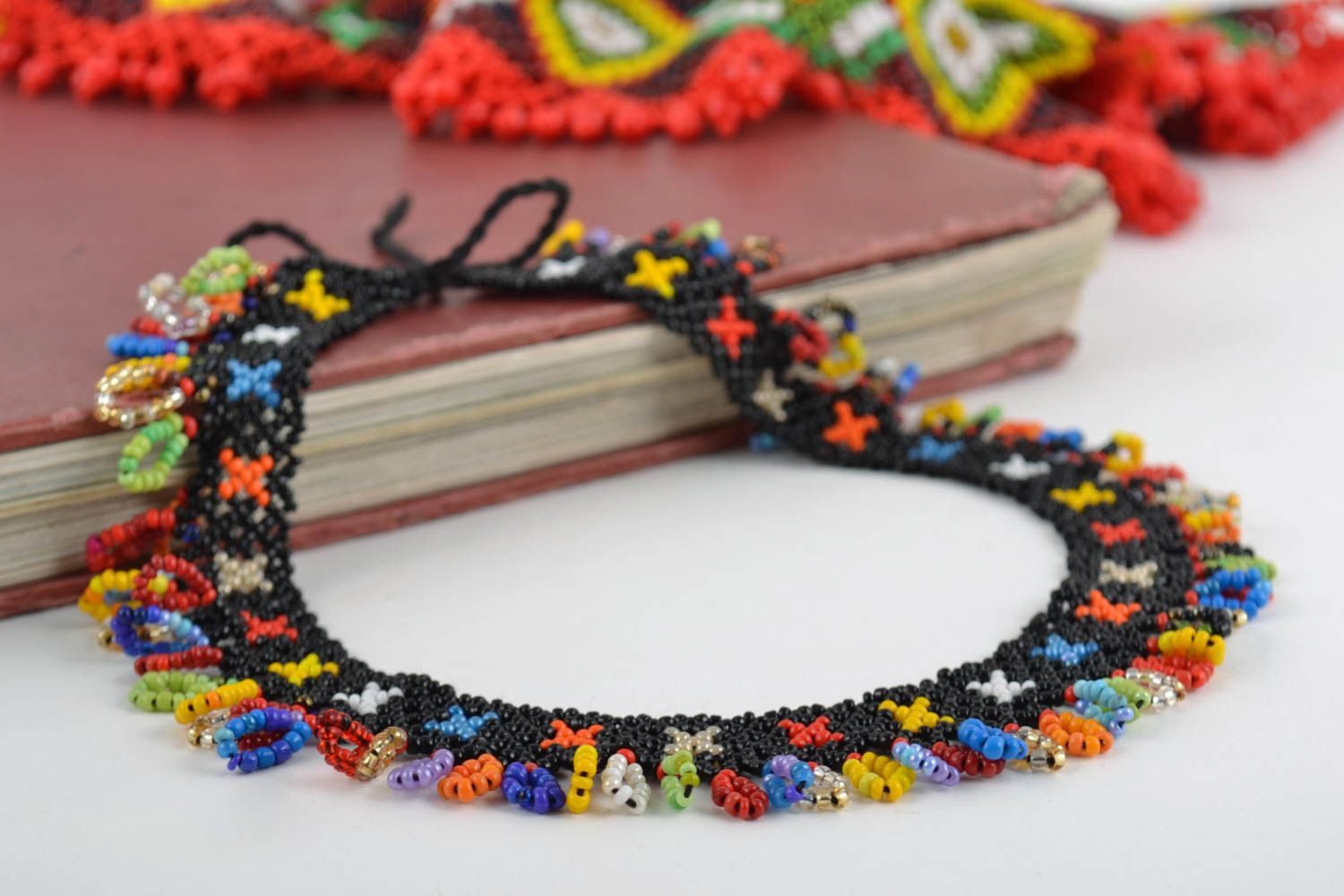 Handmade designer evening festive bead woven women's necklace ethnic jewelry photo 1