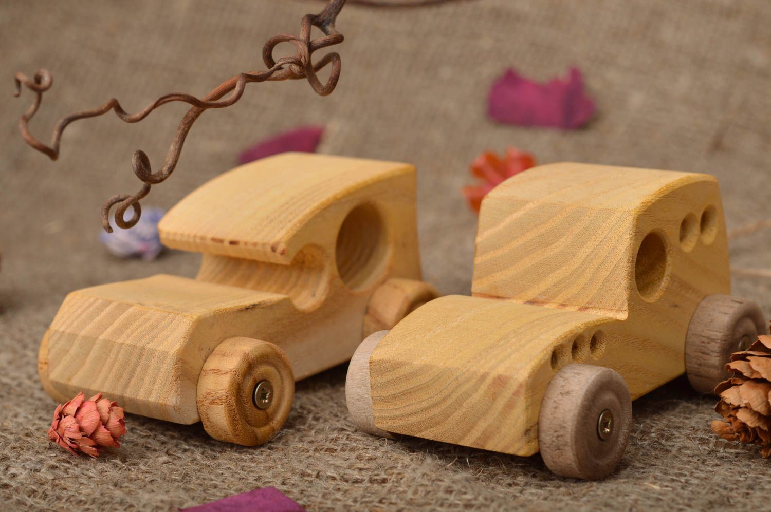 Set of 2 handmade beautiful children's wooden toys for boys Cars eco friendly photo 1