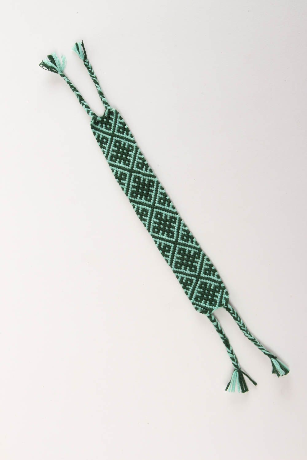 Bracelet textile vert-menthe Bijou fait main large tressé en fils Cadeau femme photo 2