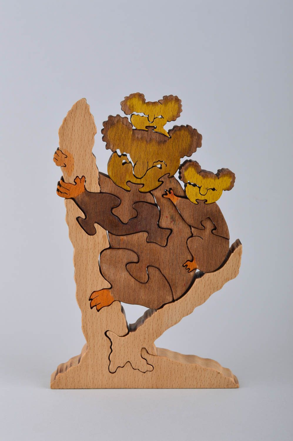 Puzzle 3D en bois fait main Jouet d'éveil koala avec ses petits Cadeau bébé photo 2