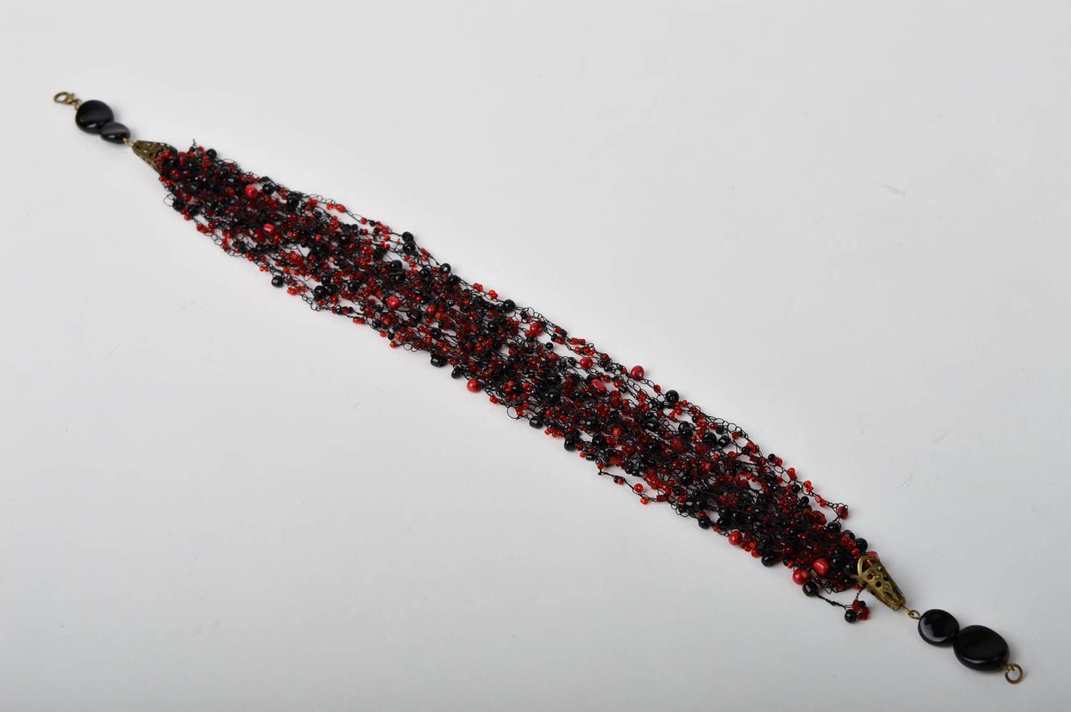 Collier fantaisie Bijou fait main en perles de rocaille noir-rouge Cadeau femme photo 3