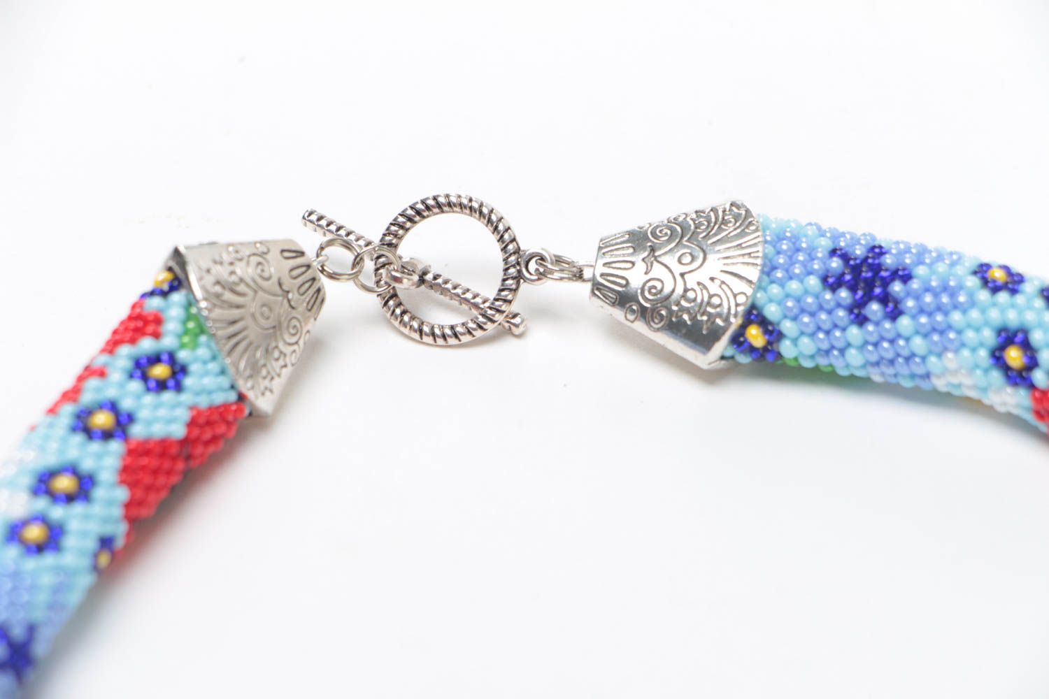 Collier motif floral en perles de rocaille multicolore fait main original photo 4