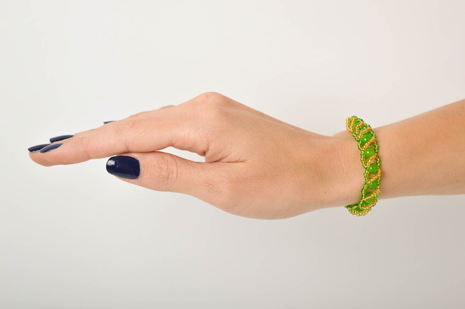 Light green beads women handmade bracelet  photo 2