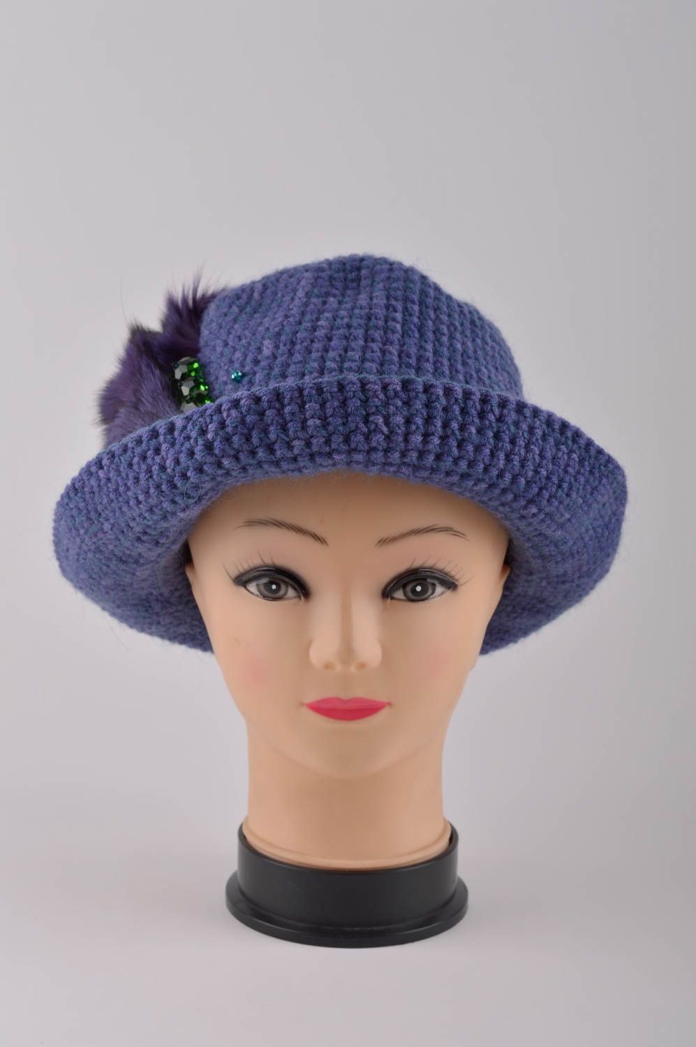 Sombrero para mujeres hecho a mano regalo original gorro tejido color azul foto 3