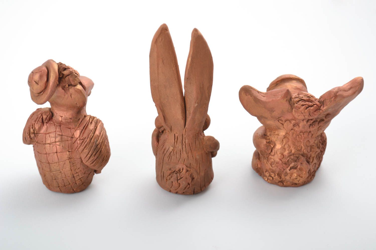 Figurine di animali fatte a mano in ceramica set di tre pezzi souvenir originale foto 3