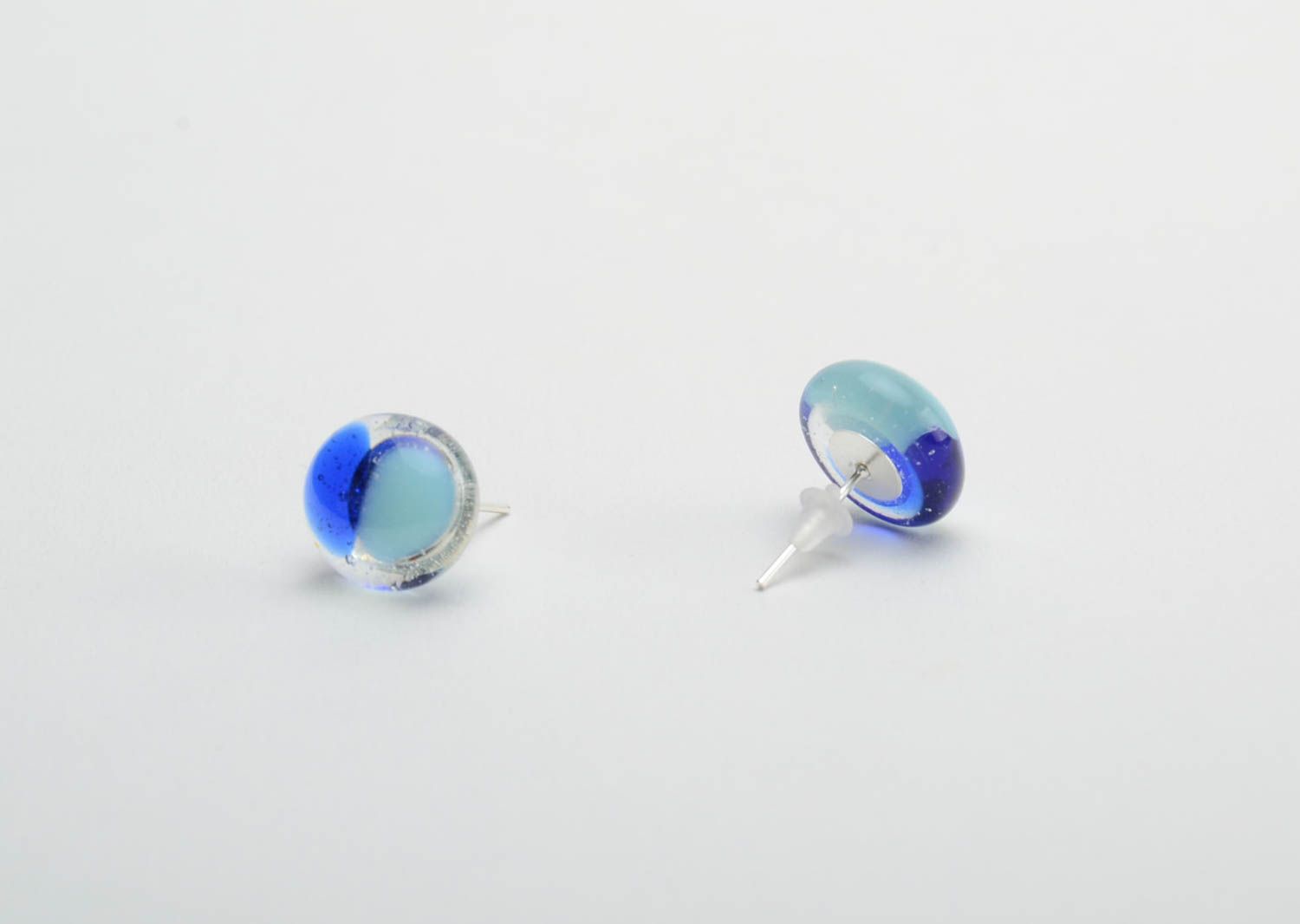 Blue designer stud earrings handmade glass fusing elegant beautiful accessory photo 3