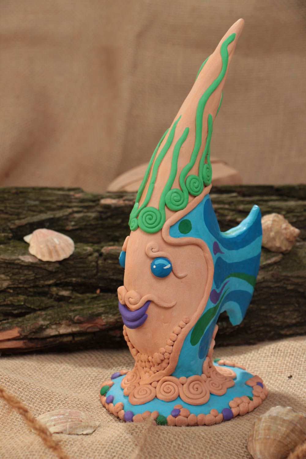 Clay figurines fish painted with acrylics handmade statuette for home decor photo 1