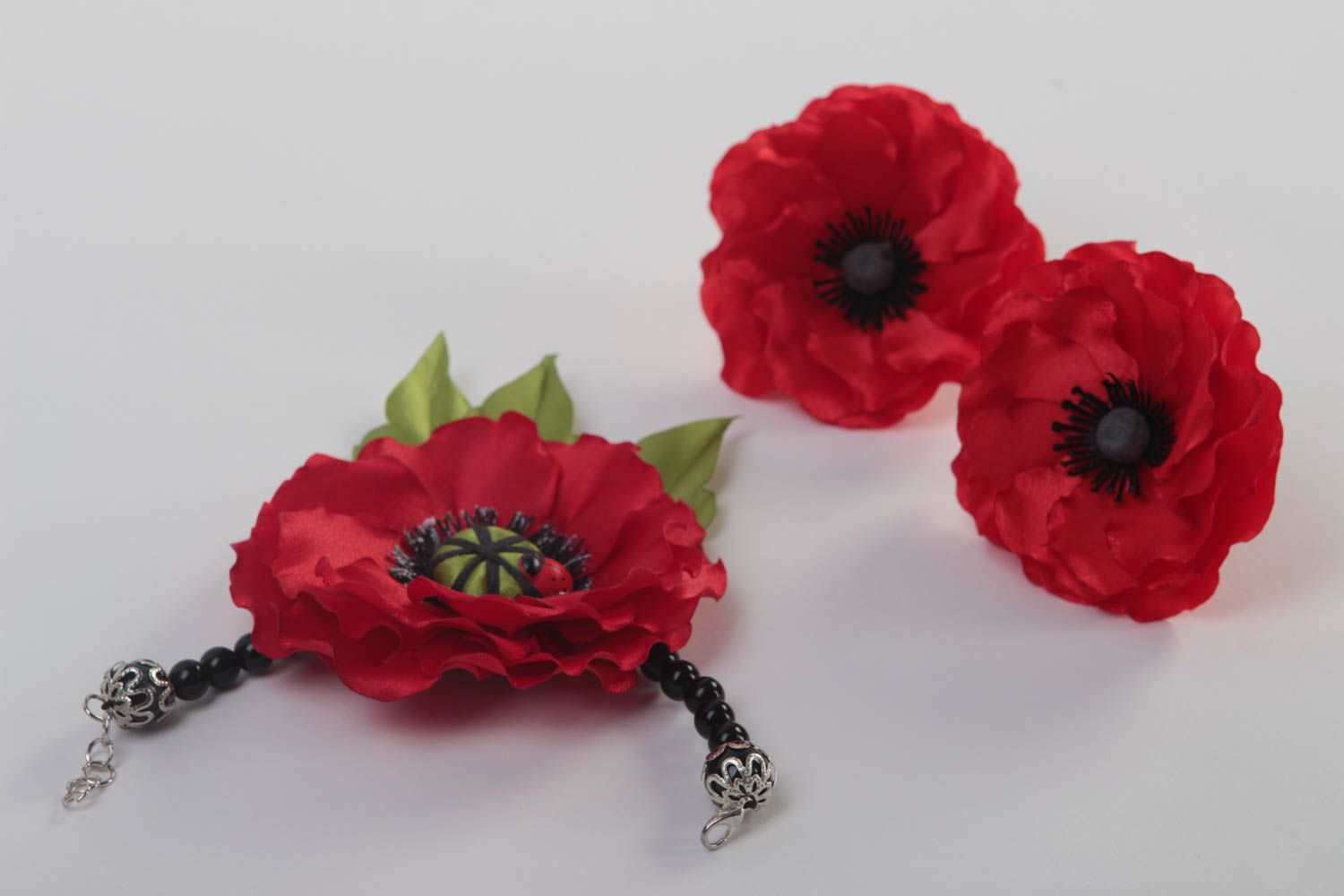 Handmade accessories for girls 2 flower scrunchies textile flower bracelet photo 3