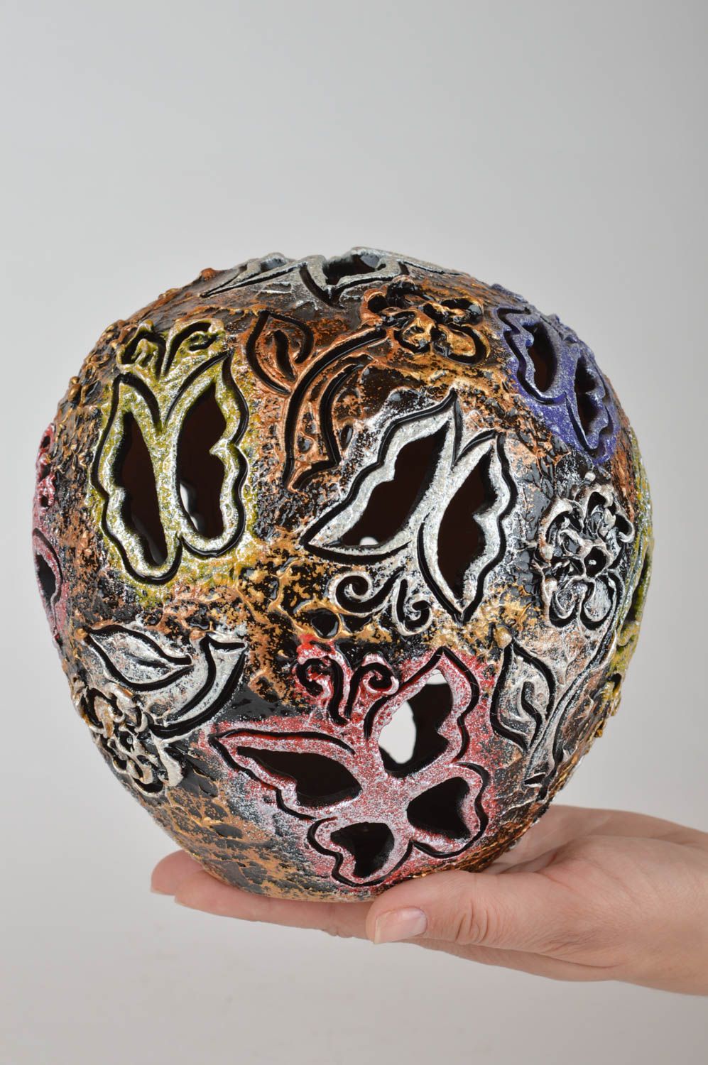 Portavelas de cerámica artesanal decorativo regalo original hecho a mano casero foto 3