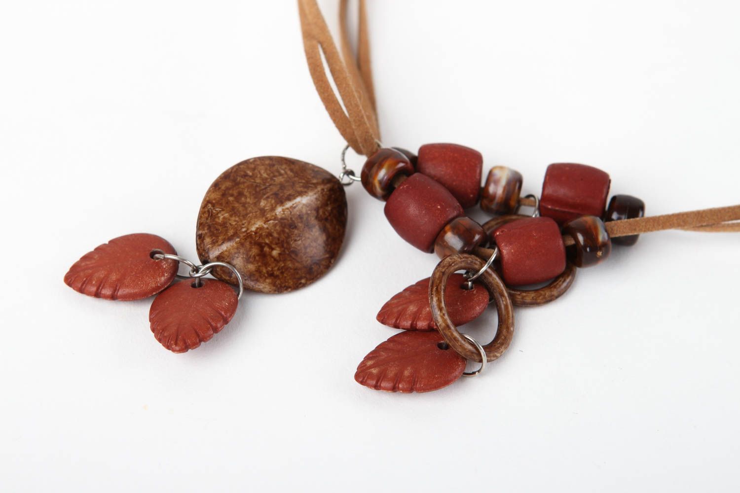 Collier original Bijou fait main perles céramiques marron rouge Cadeau femme photo 3