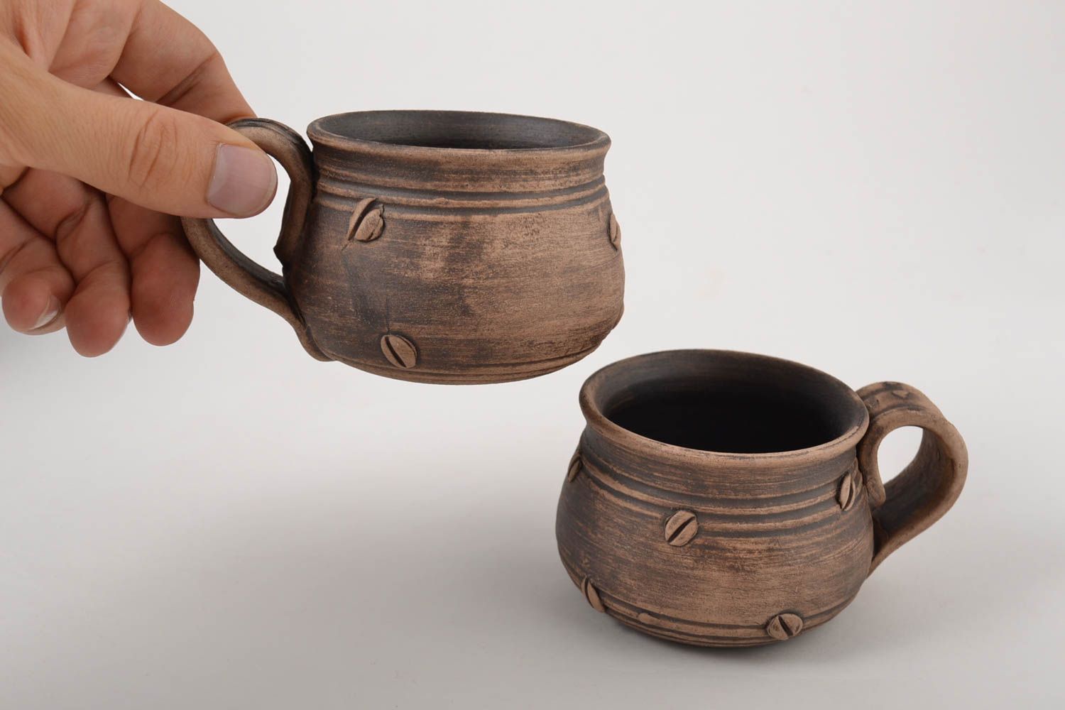 Design Kaffeetassen Set Keramik Becher Geschirr aus Ton 2 Stück 100 ml jedes foto 3