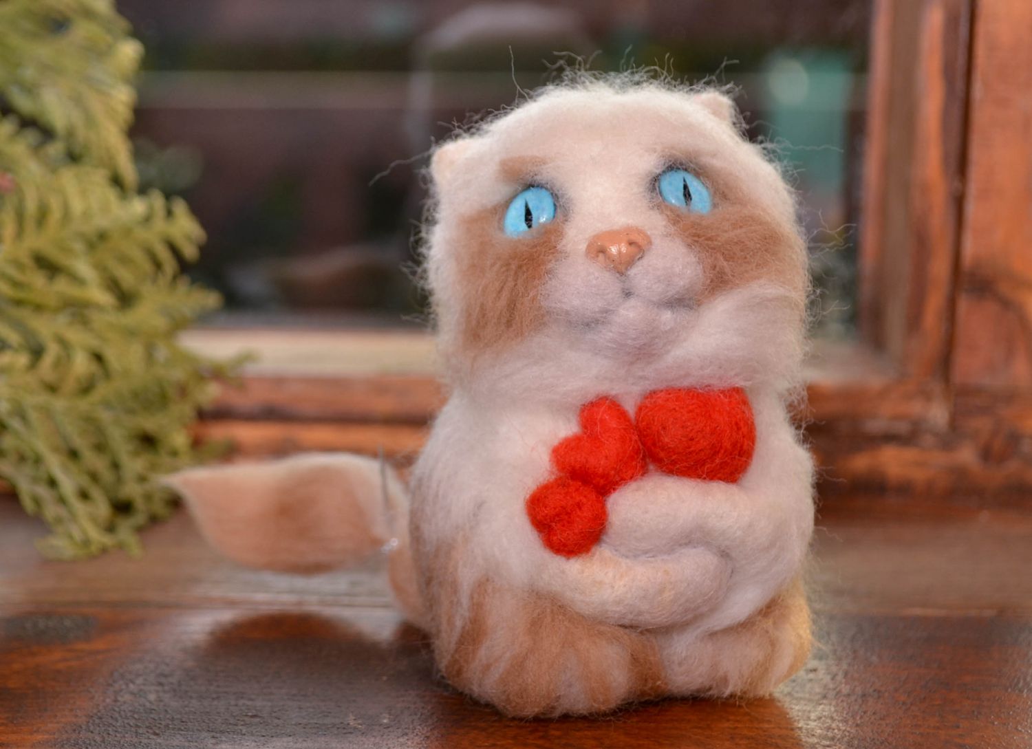 Wool felted home interior toy Cat Valentine photo 1