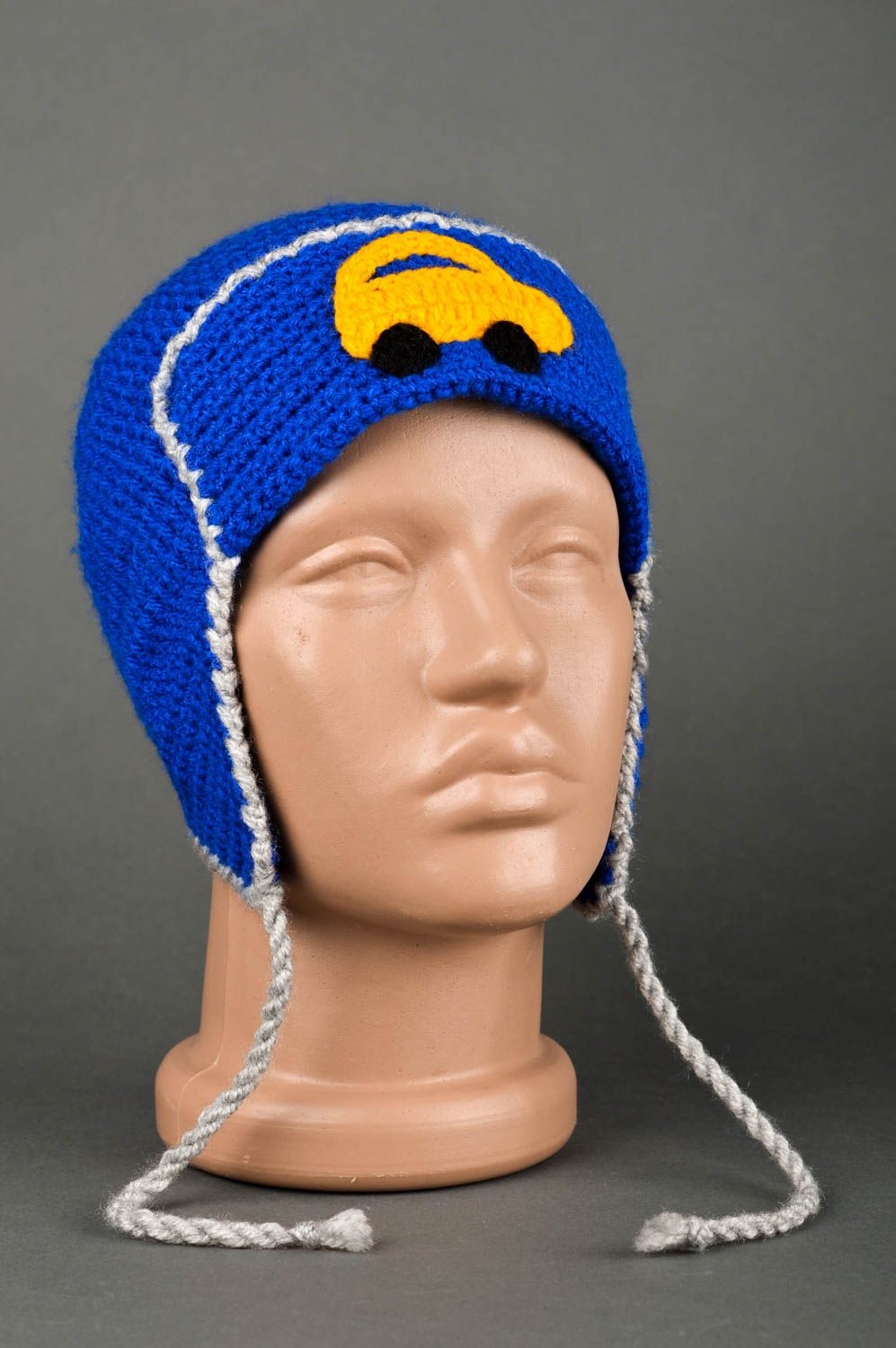 Зимняя шапка хэнд мэйд вязаная шапочка для мальчика синяя детская шапка спицами фото 1