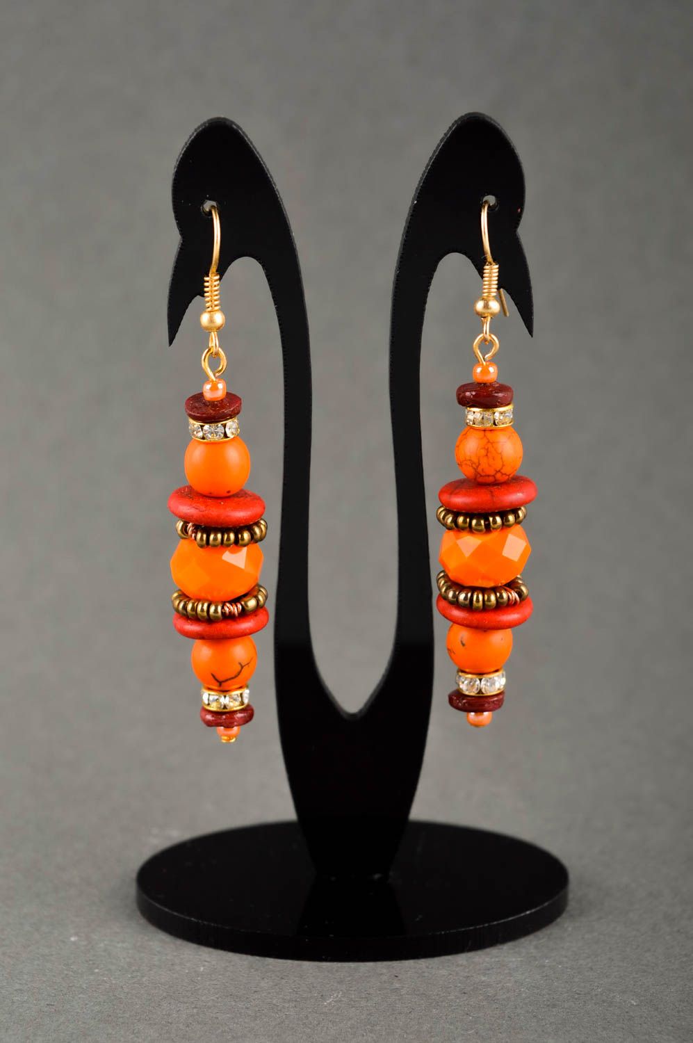 Boucles d'oreilles pendantes Bijou fait main orange design Cadeau femme photo 1