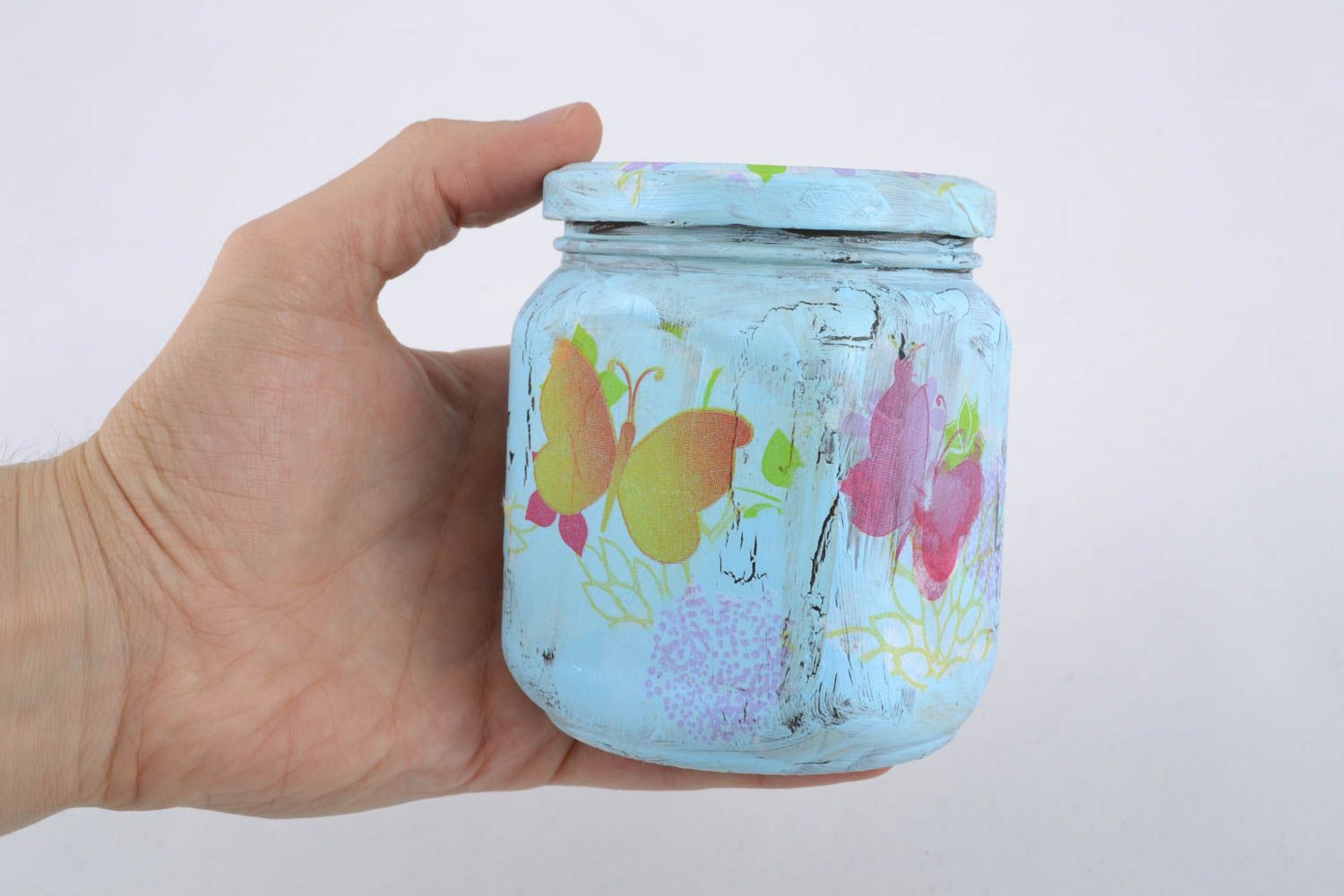 Handpainted in blur color decorative glass jar 5 oz 0,6 lb photo 4