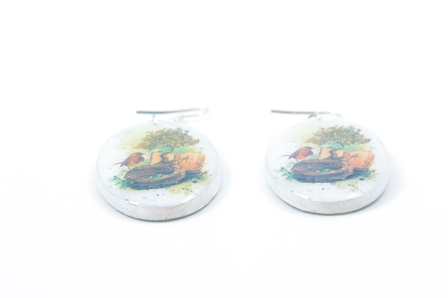 Decoupage oval earrings with drawing photo 5