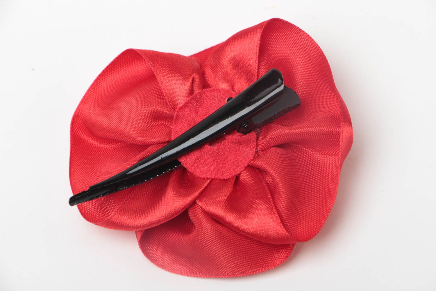 Hairpins made of satin handmade beautiful red poppy designer hair accessory photo 4