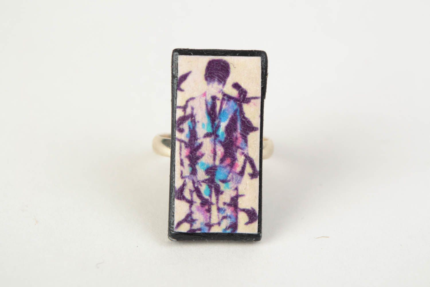 Handmade colorful decoupage polymer clay ring Costume photo 3