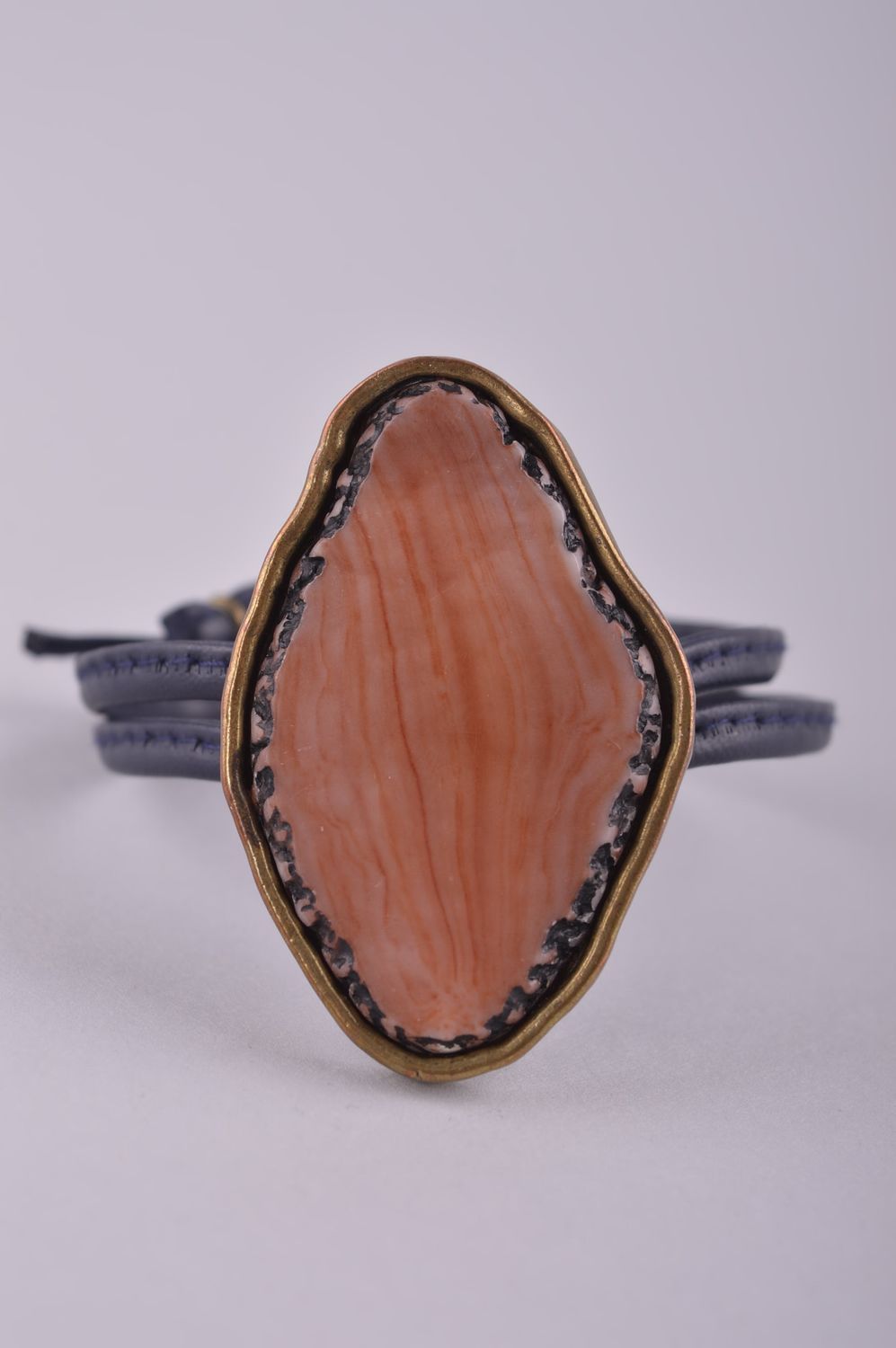Bracelet cuir pierre naturelle Bijou fait main design original Cadeau pour femme photo 3