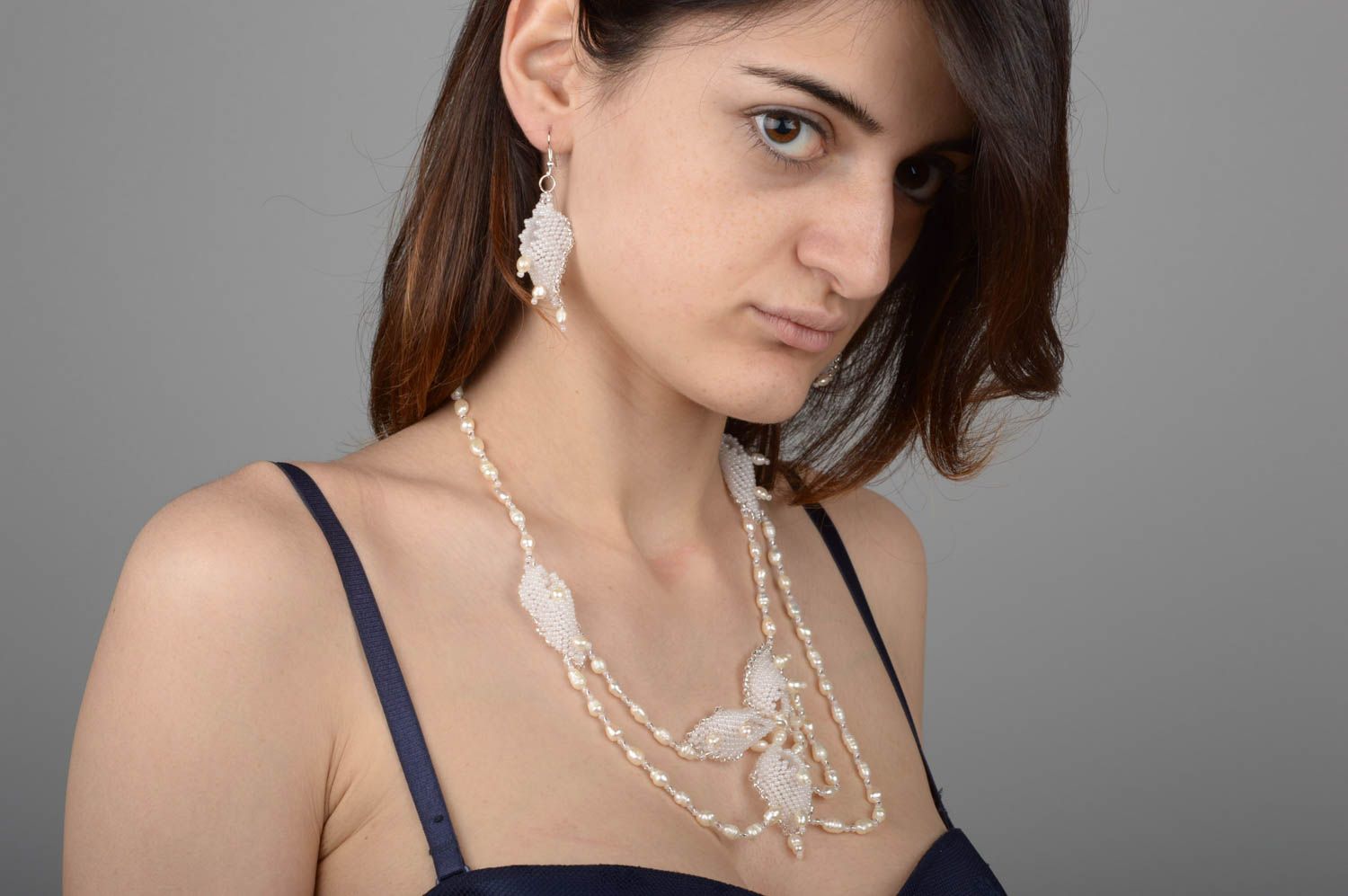 Beautiful handmade jewelry set beaded earrings beaded necklace bridal look photo 5