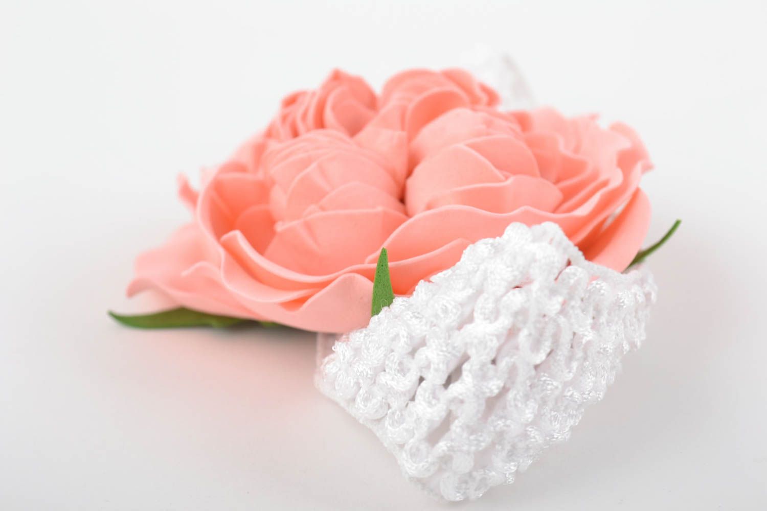 Haarband mit Blumen Handgemachter Schmuck Accessoires für Haare weiß rosa schön foto 5