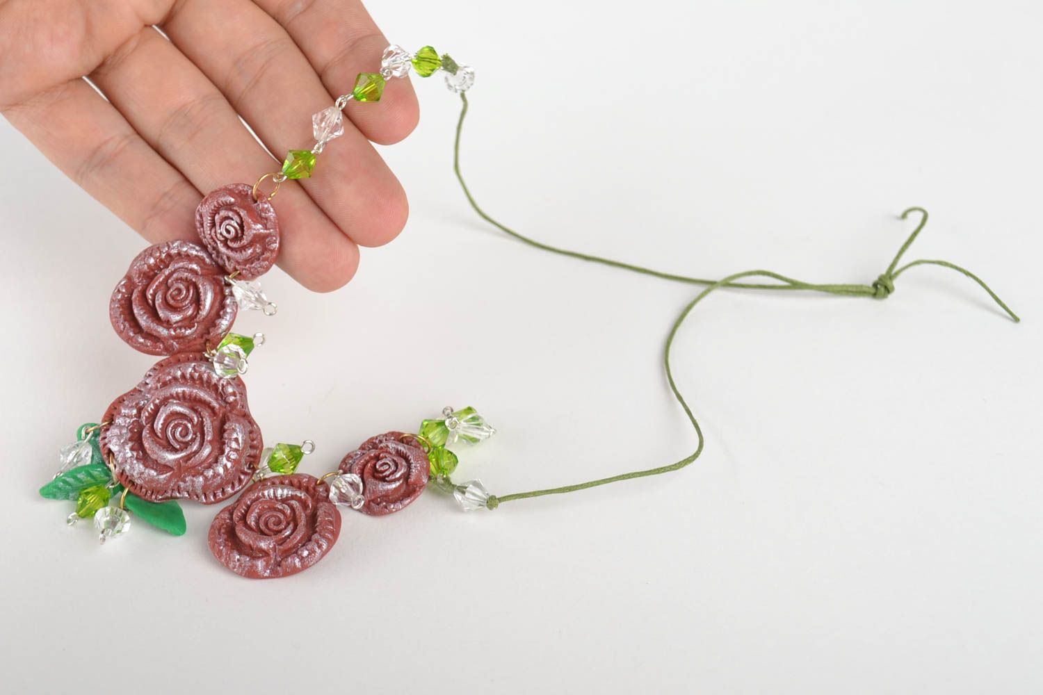 Collier fleurs roses Bijou fait main en pâte polymère Cadeau pour femme photo 5