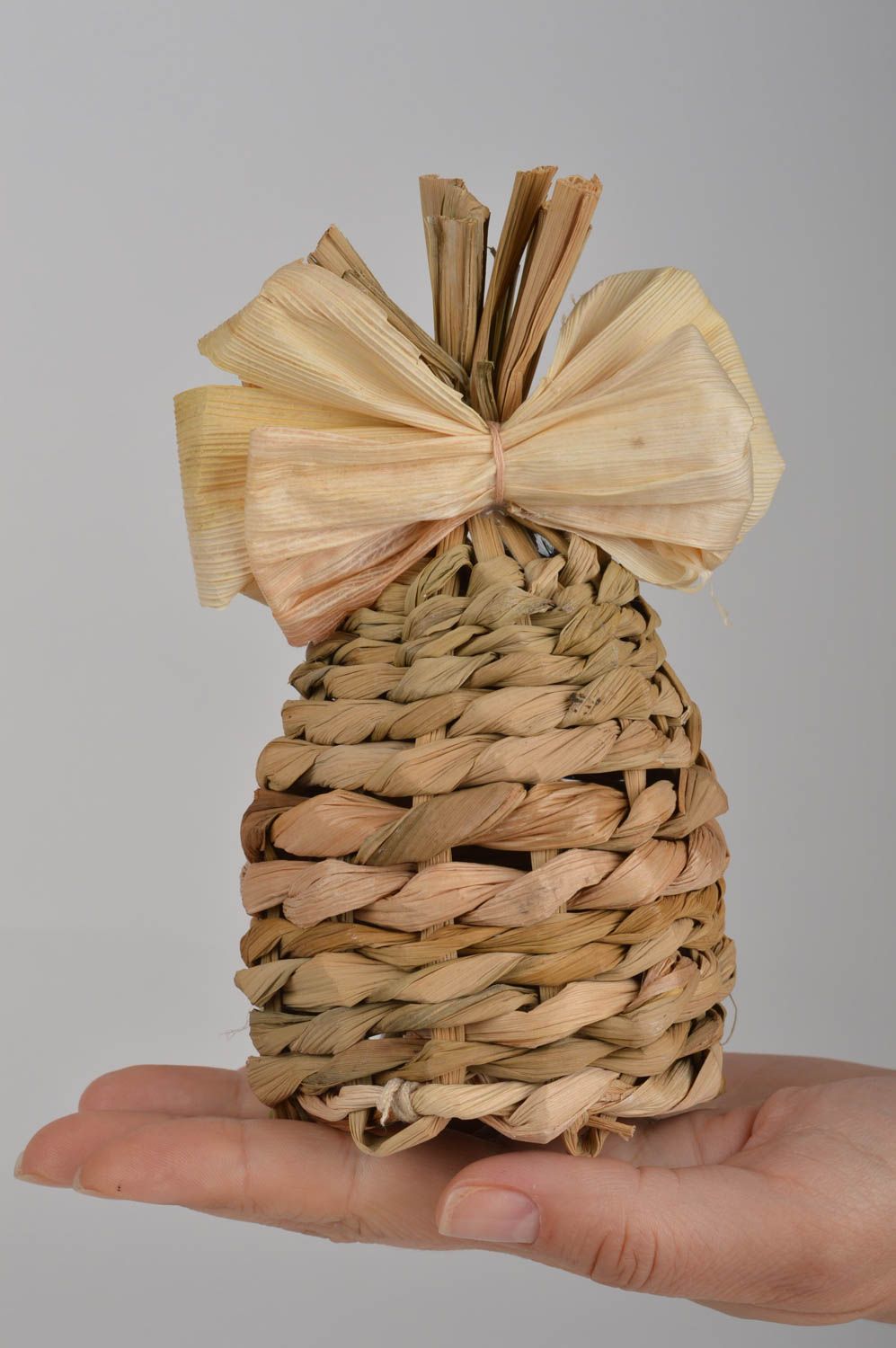 Handmade stylish designer cute interior pendant woven of corn leaves bell photo 5
