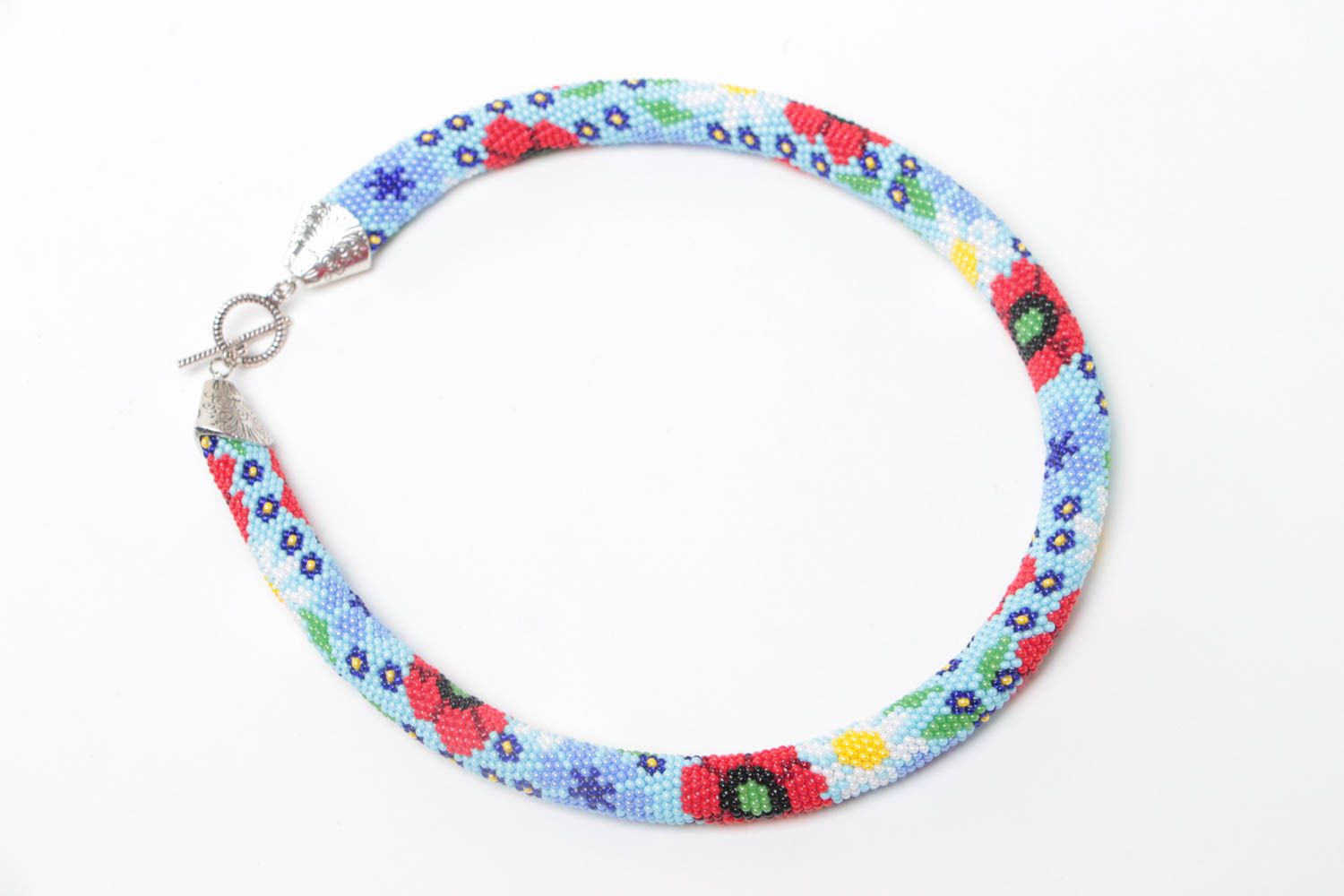Collier motif floral en perles de rocaille multicolore fait main original photo 2