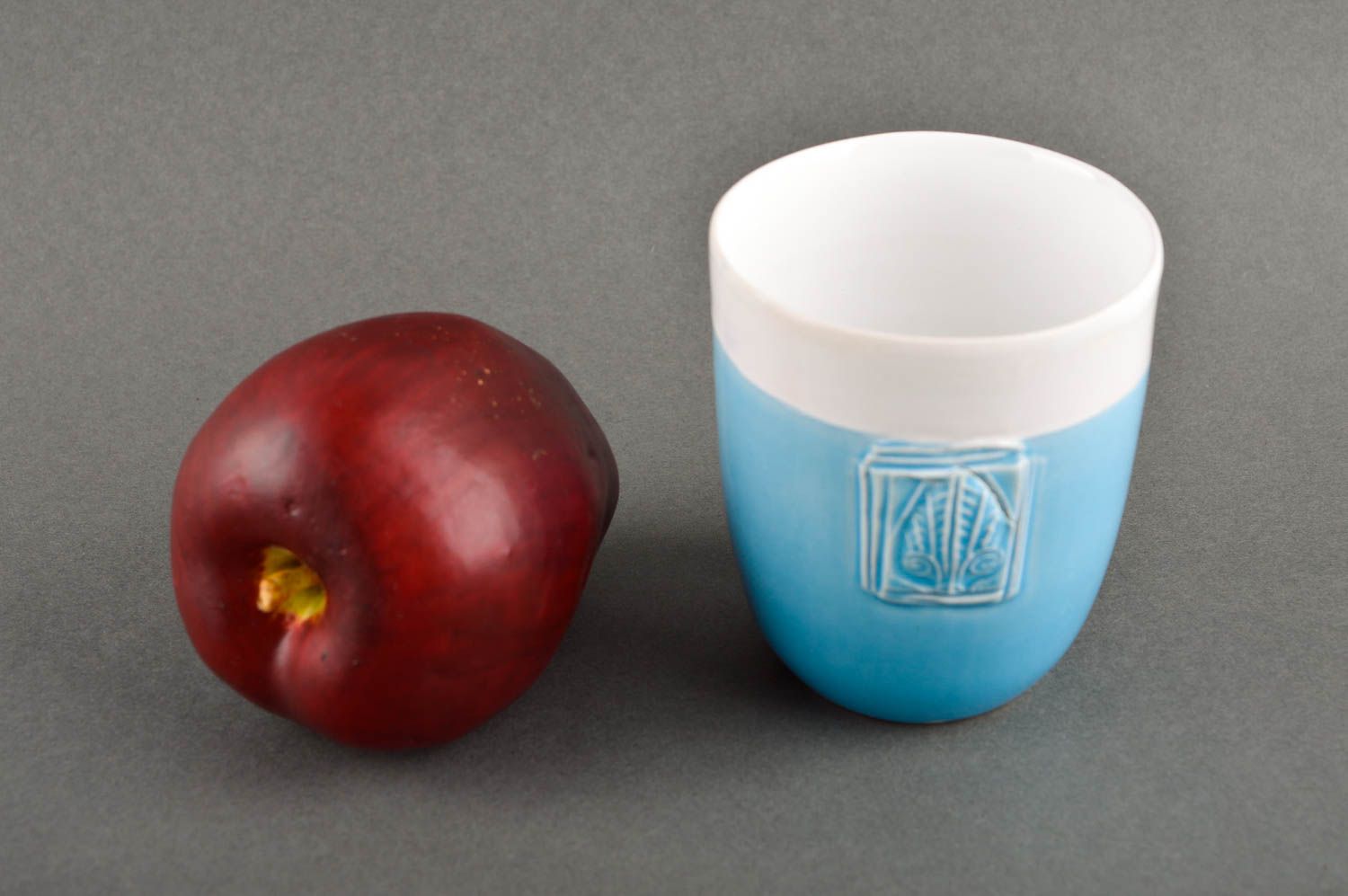 Handmade schöne Teetasse Keramik Tasse buntes Designer Geschirr blau weiß kühl foto 1