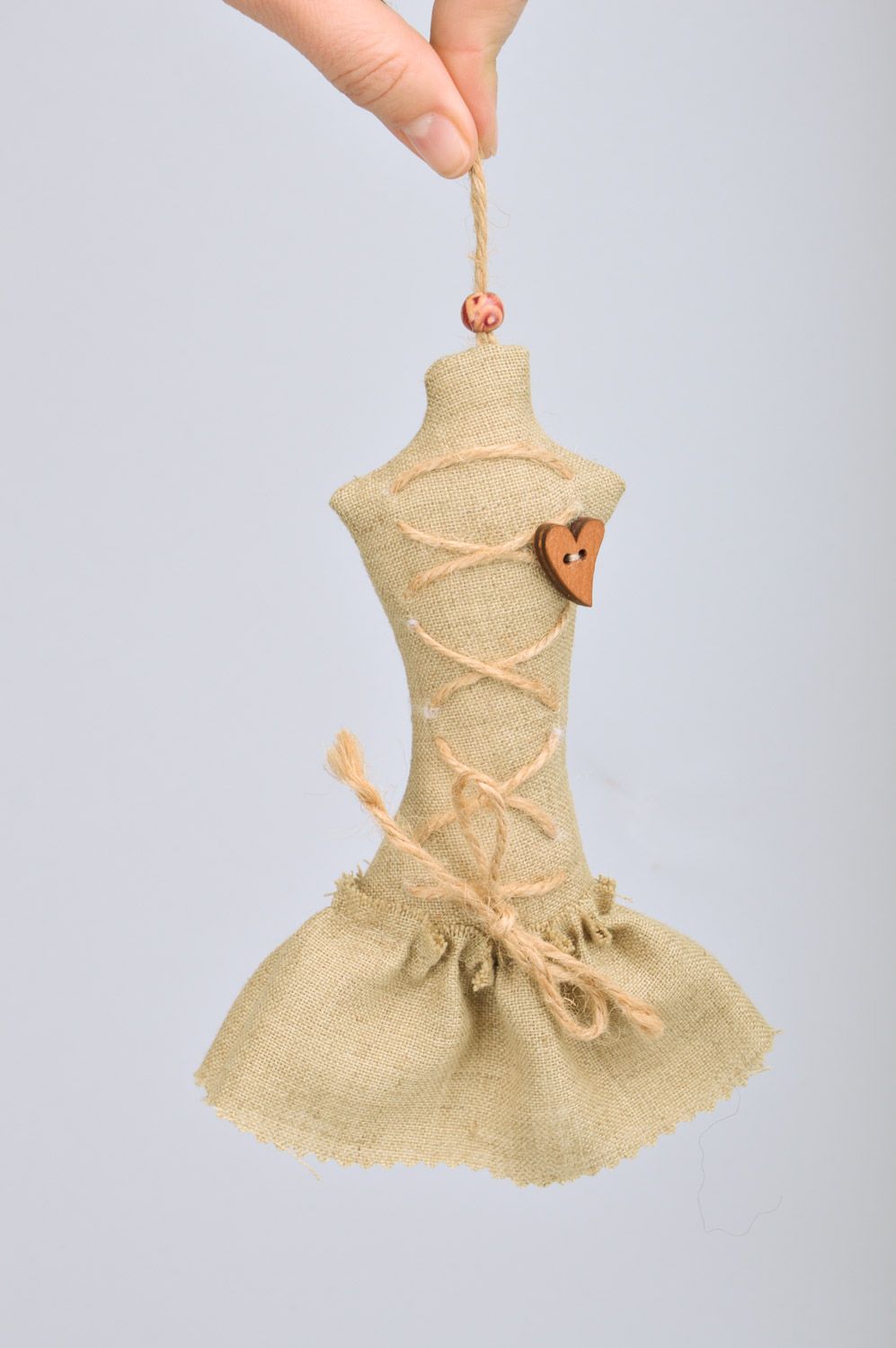 Cute handmade fragrant sachet pillow in the shape of dress sewn of linen photo 3
