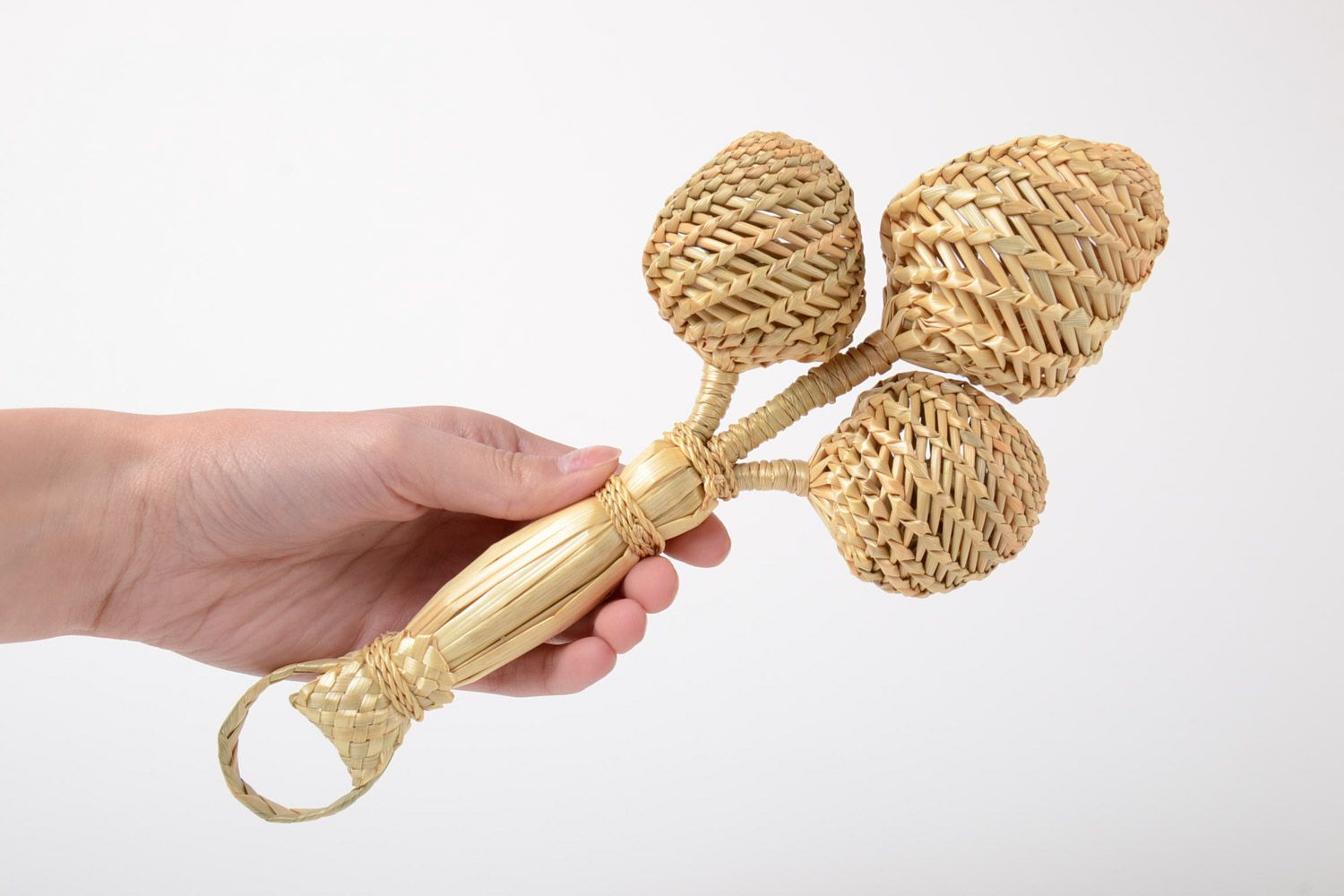 Handmade eco friendly rattle toy woven of natural straw for babies photo 5