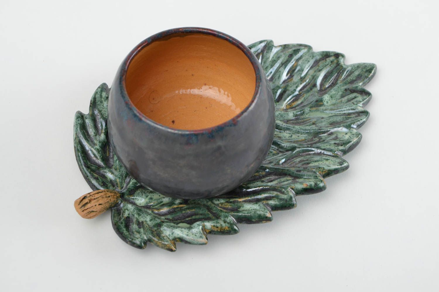Taza artesanal de mayólica con platillo utensilios de cosina regalo original  foto 3
