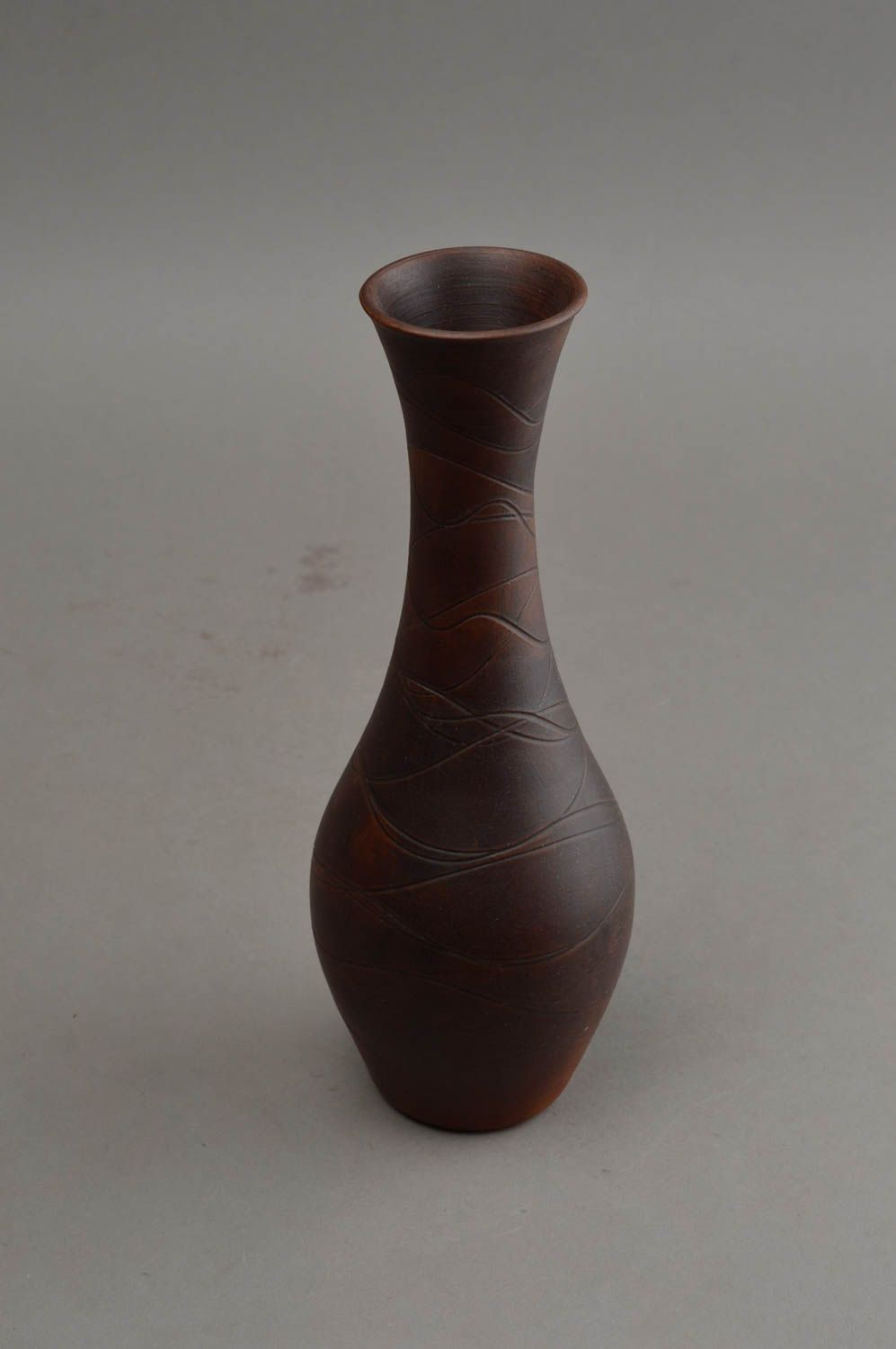 11 inches brown handmade ceramic vase in the shape of wine carafe 1 lb photo 3