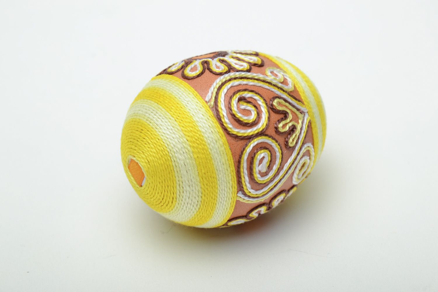 Yellow handmade decorative Easter egg photo 4