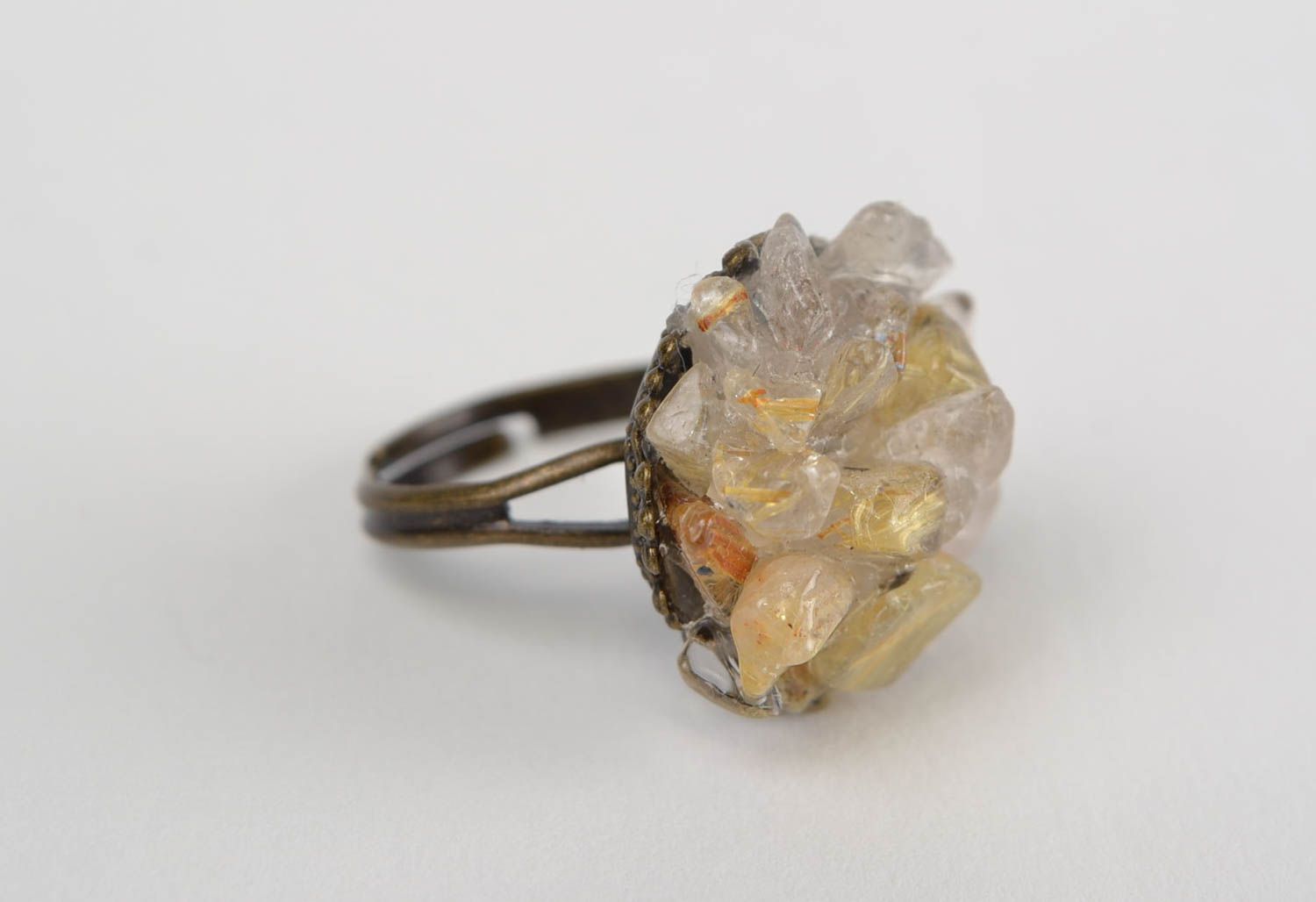 Кольцо с кварцем натуральным камнем хэнд мэйд перстень с регулируемым размером фото 2