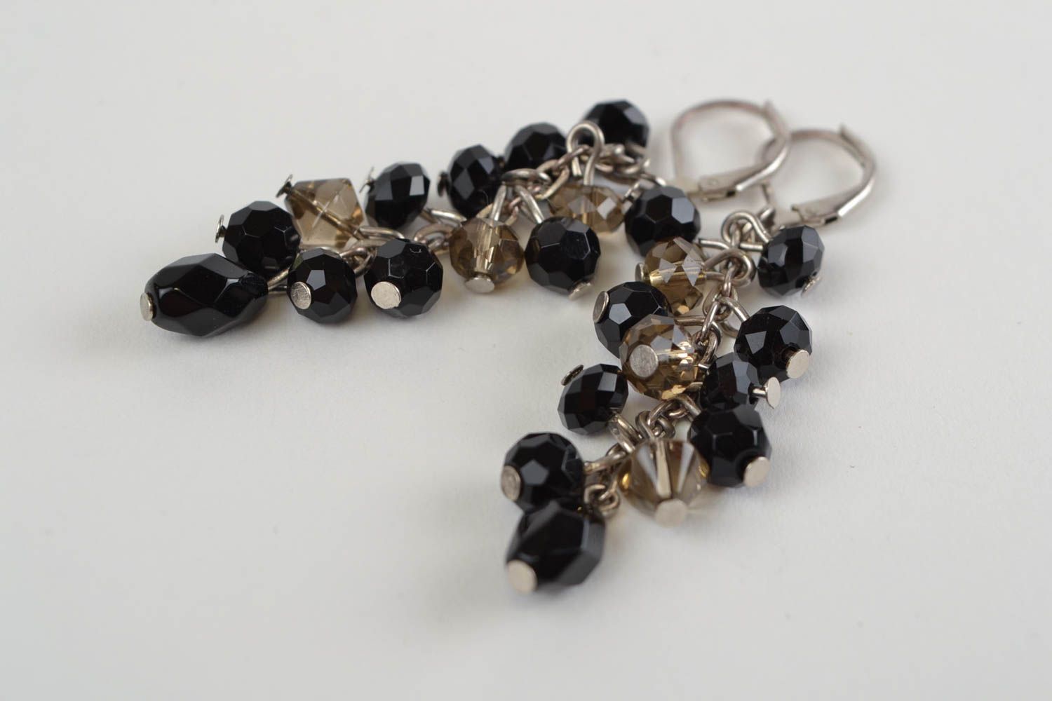 Beautiful long black stylish handmade earrings made of Czech glass photo 4