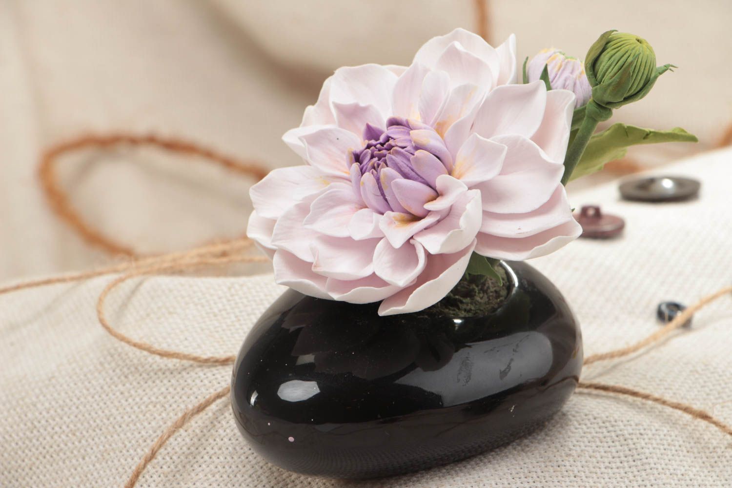 Fleur artificielle dahlia rose en pâte polymère faite main décorative originale photo 1