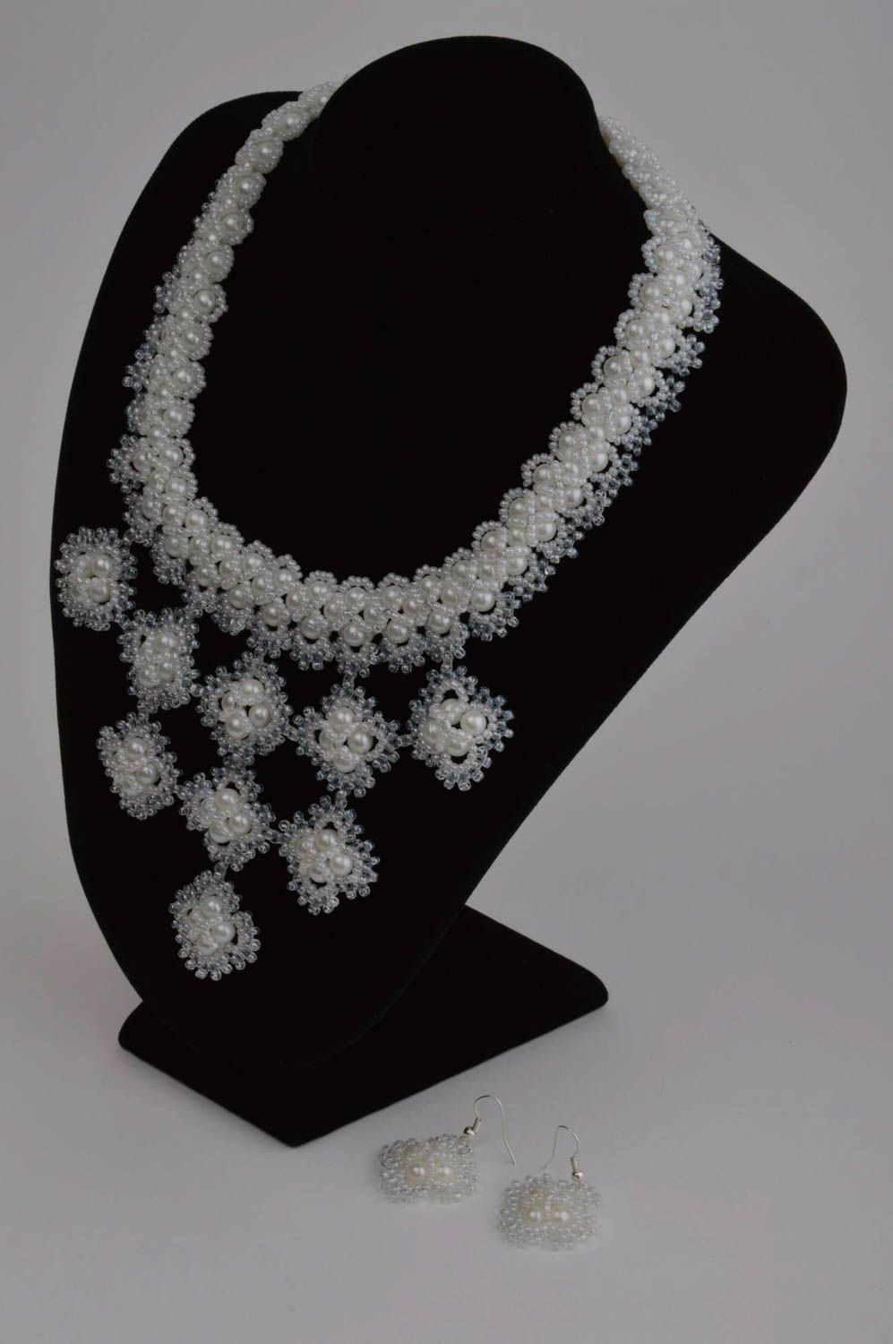 Stylish handmade beaded necklace beaded earrings artisan jewelry set gift ideas photo 1