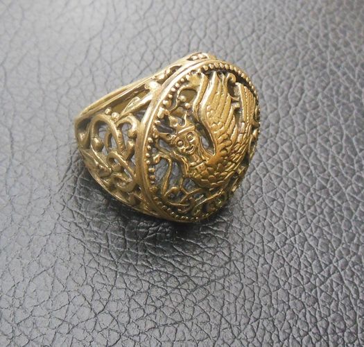 Объемное кольцо из латуни с птицей Сирин женское ручной работы  фото 3