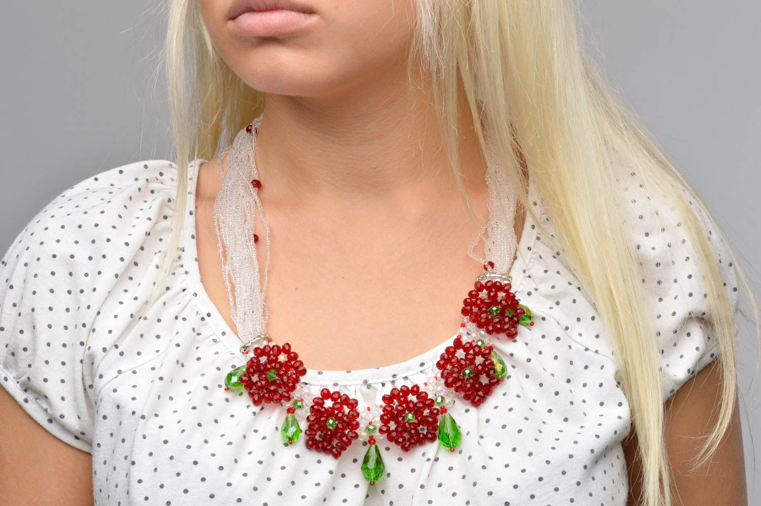 Колье из бисера украшение ручной работы ожерелье из бисера с бусинами Цветы фото 3