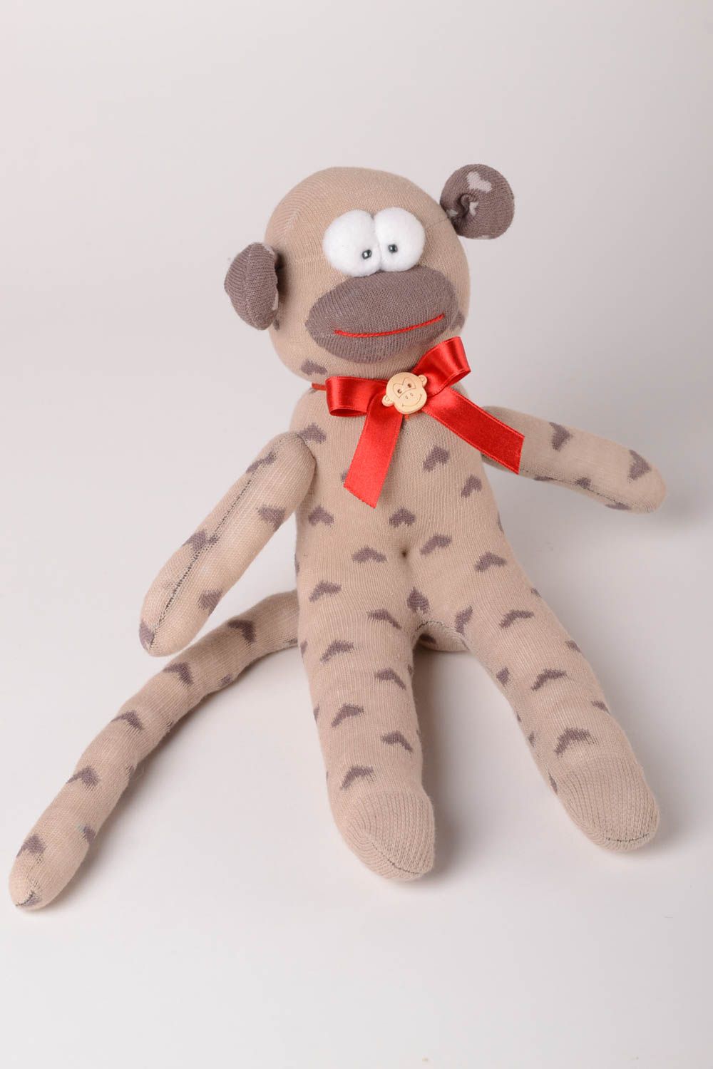 Stoff Kuscheltier handmade Plüsch Affe in Grau originelles Geschenk für Kinder foto 3